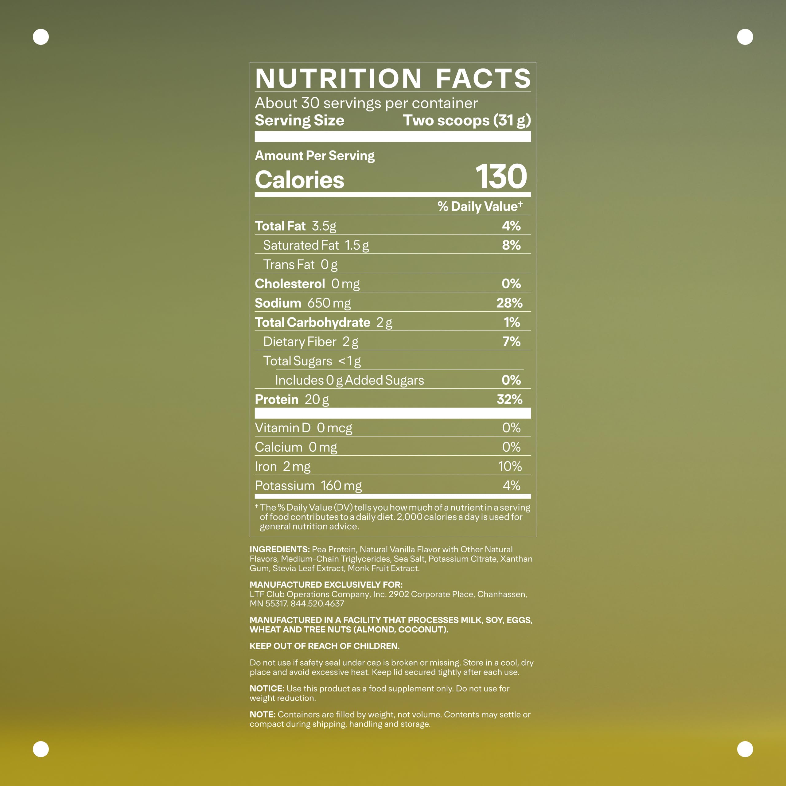 LTH Vital Vegan Protein – Plant-Based Pea Protein Powder | Vanilla, 30 Servings | Dairy Free & Soy Free