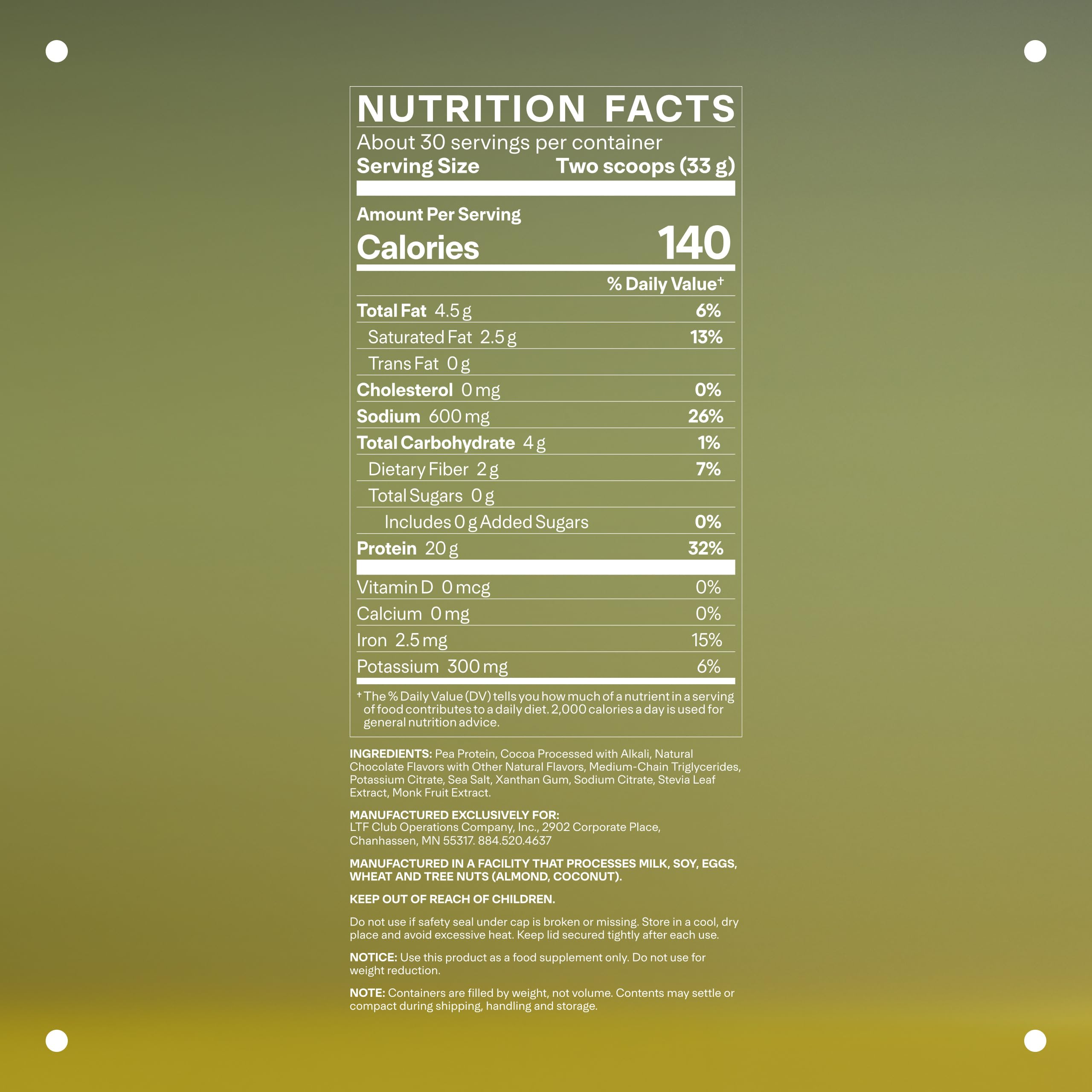 LTH Vital Vegan Protein - Trusted by Life Time Members | Plant-Based Pea Protein - Chocolate, 30 Servings