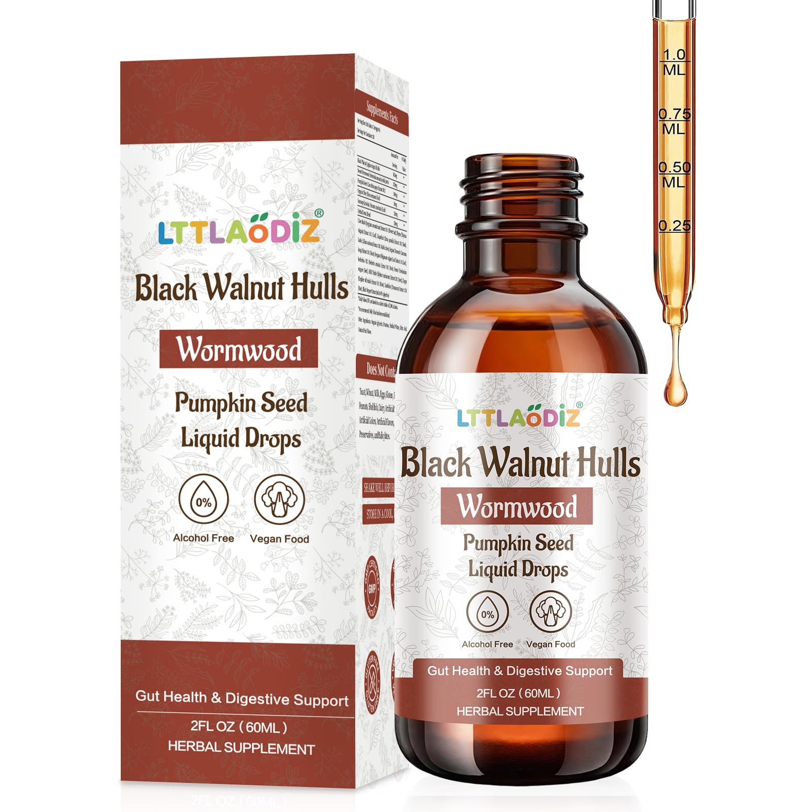LTTLAODIZ Black Walnut & Wormwood Tincture – Digestive Health, Alcohol-Free, 2oz
