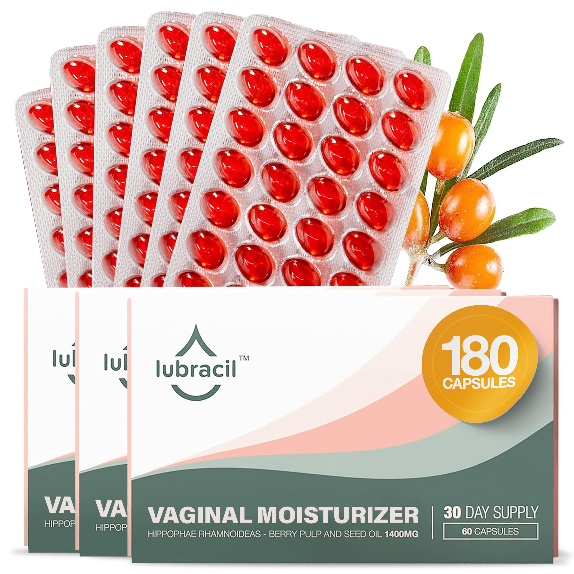 Lubracil Vaginal Moisturizer Pills – Sea Buckthorn & Omegas 6/7/9, Vitamins A & E | 3-Pack