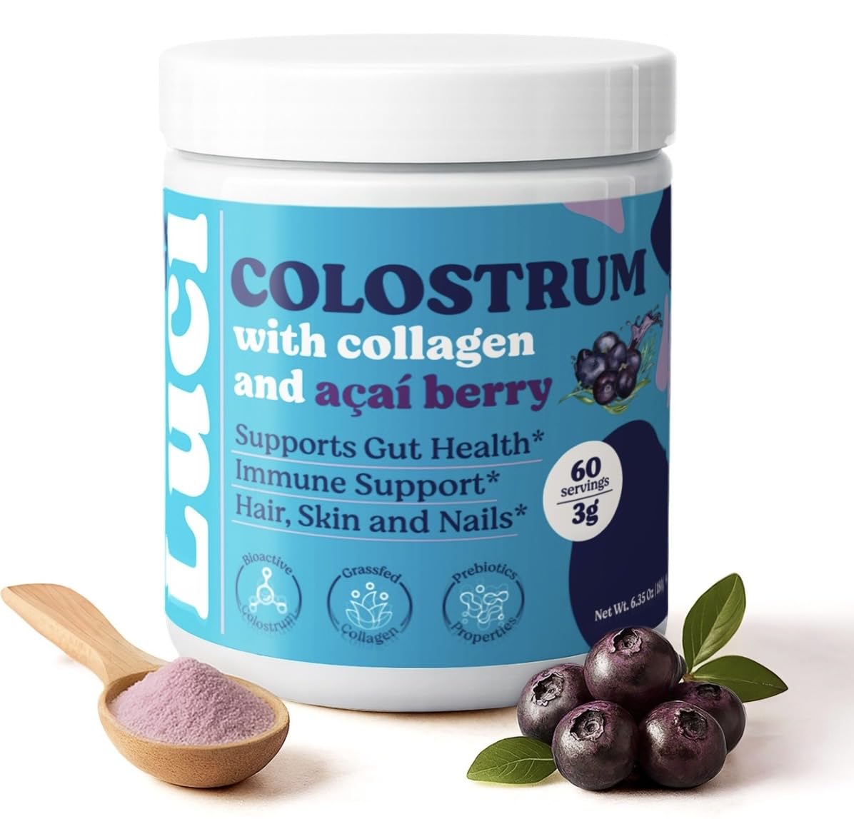 LUCI Colostrum, Collagen & Acai Powder | Gut Health, Immunity, Skin