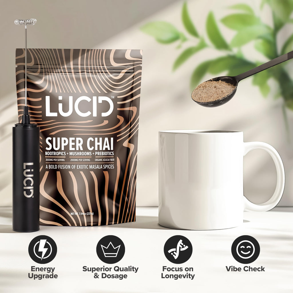 Lucid Superfood Organic Mushroom Chai with Nootropics – Lion’s Mane, Cordyceps & Tremella – Instant Focus Chai – USA Made