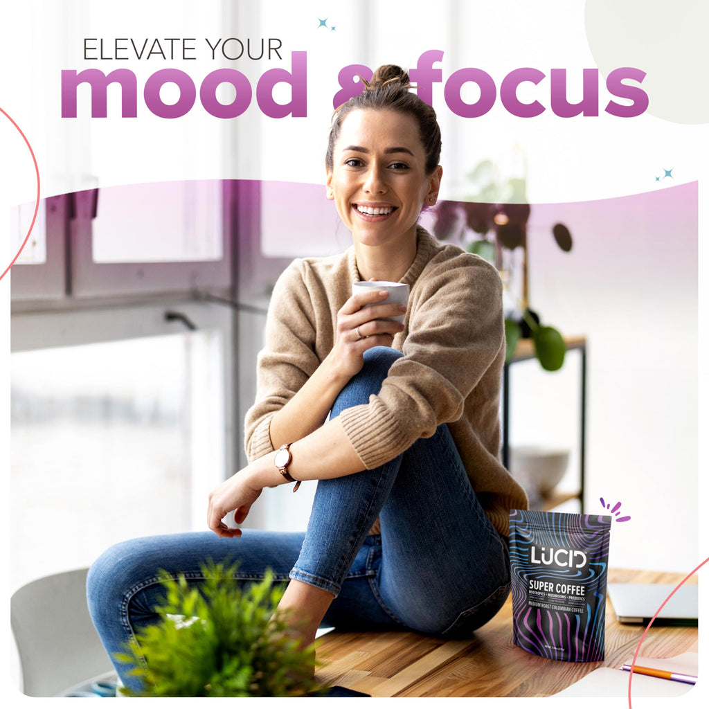 Lucid Superfood Organic Mushroom Coffee with Nootropics – Lion's Mane, Cordyceps & Tremella – Instant Focus Coffee – USA Made