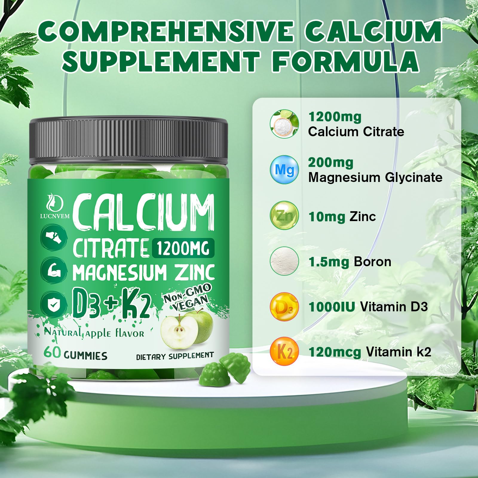 (2 Pack) Calcium Citrate 1200 mg Gummies with Vitamin D3 – Bone & Teeth Support (60 Day Vegan)