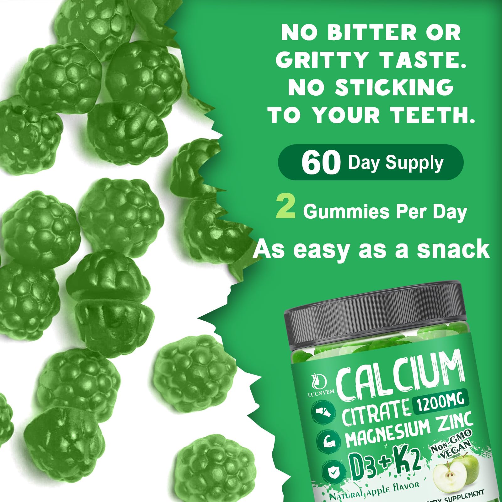 (2 Pack) Calcium Citrate 1200 mg Gummies with Vitamin D3 – Bone & Teeth Support (60 Day Vegan)