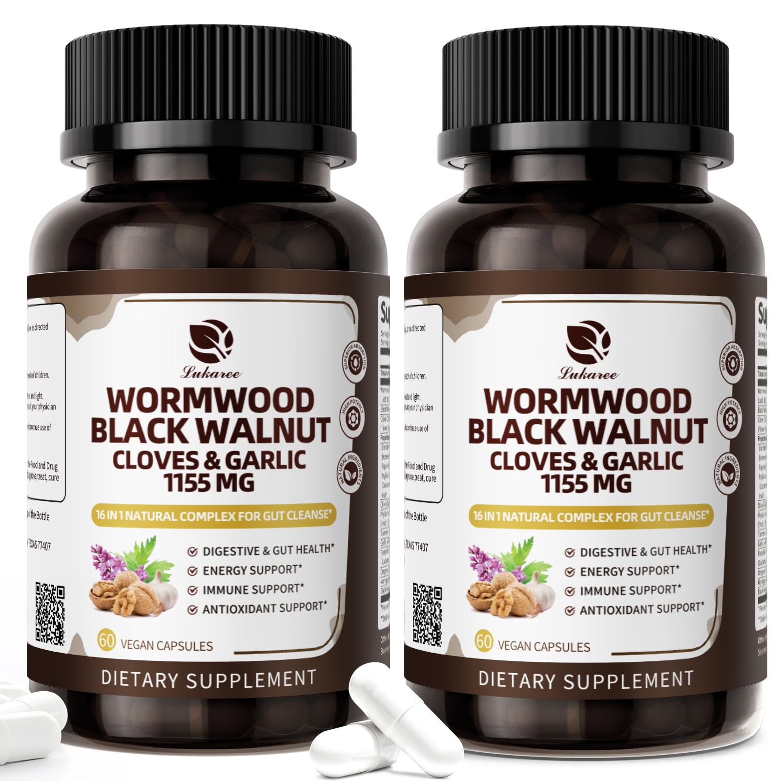 Lukaree 16-in-1 Wormwood Detox Capsule | Liposomal 98% Absorption | Vegan 1155mg
