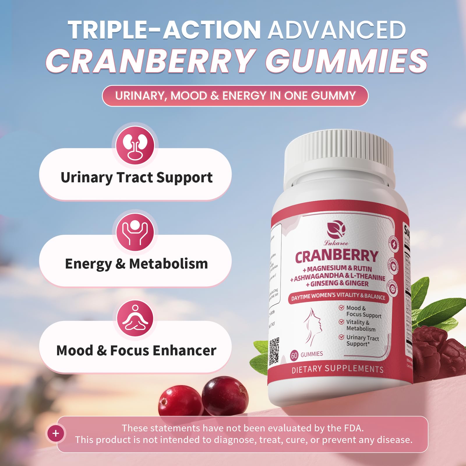 Lukaree Cranberry Gummies for Women - 2 Pack | Urinary Tract & Vitality