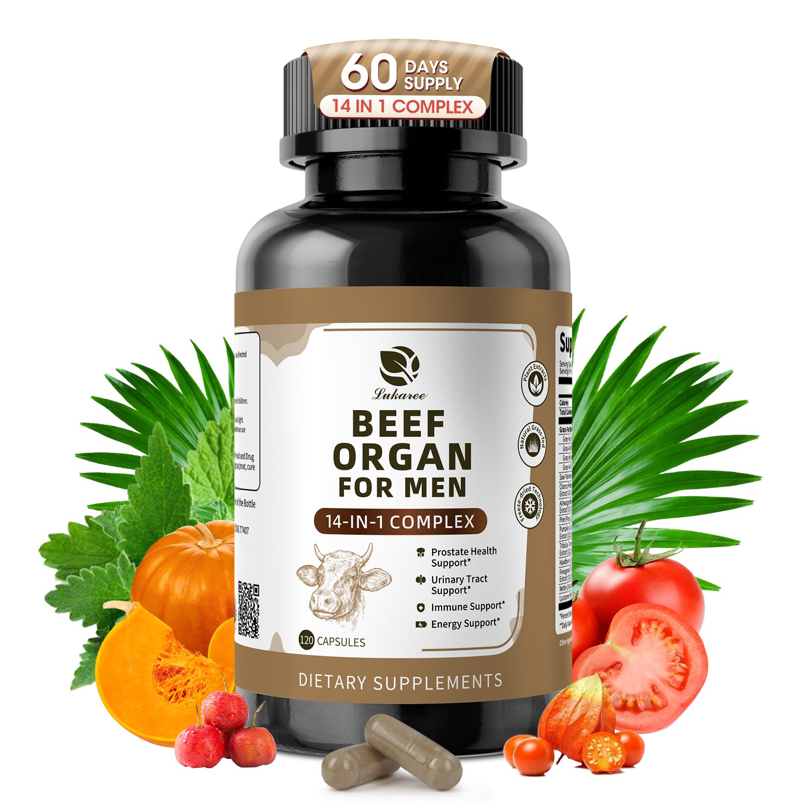 Lukaree Beef Organ Supplement for Men – 14-in-1 (Liver, Kidney, Heart)