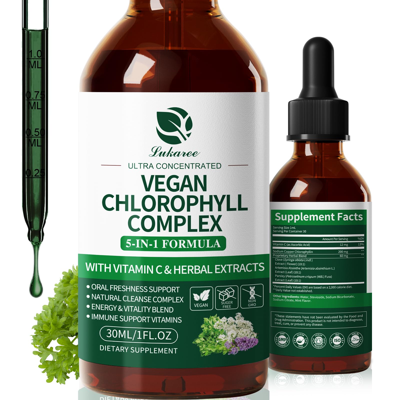 Lukaree Chlorophyll Liquid Drops 200mg - 4X Concentrated Mint Flavor