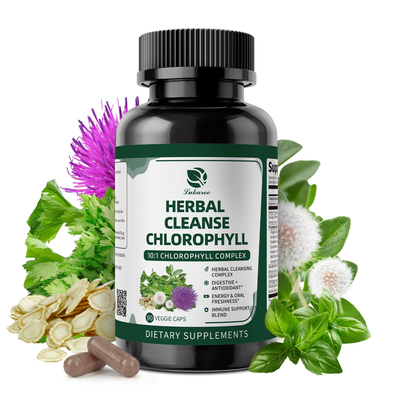 Lukaree Chlorophyll Herbal Complex Capsules | 90 Vegan Detox & Digestive Health