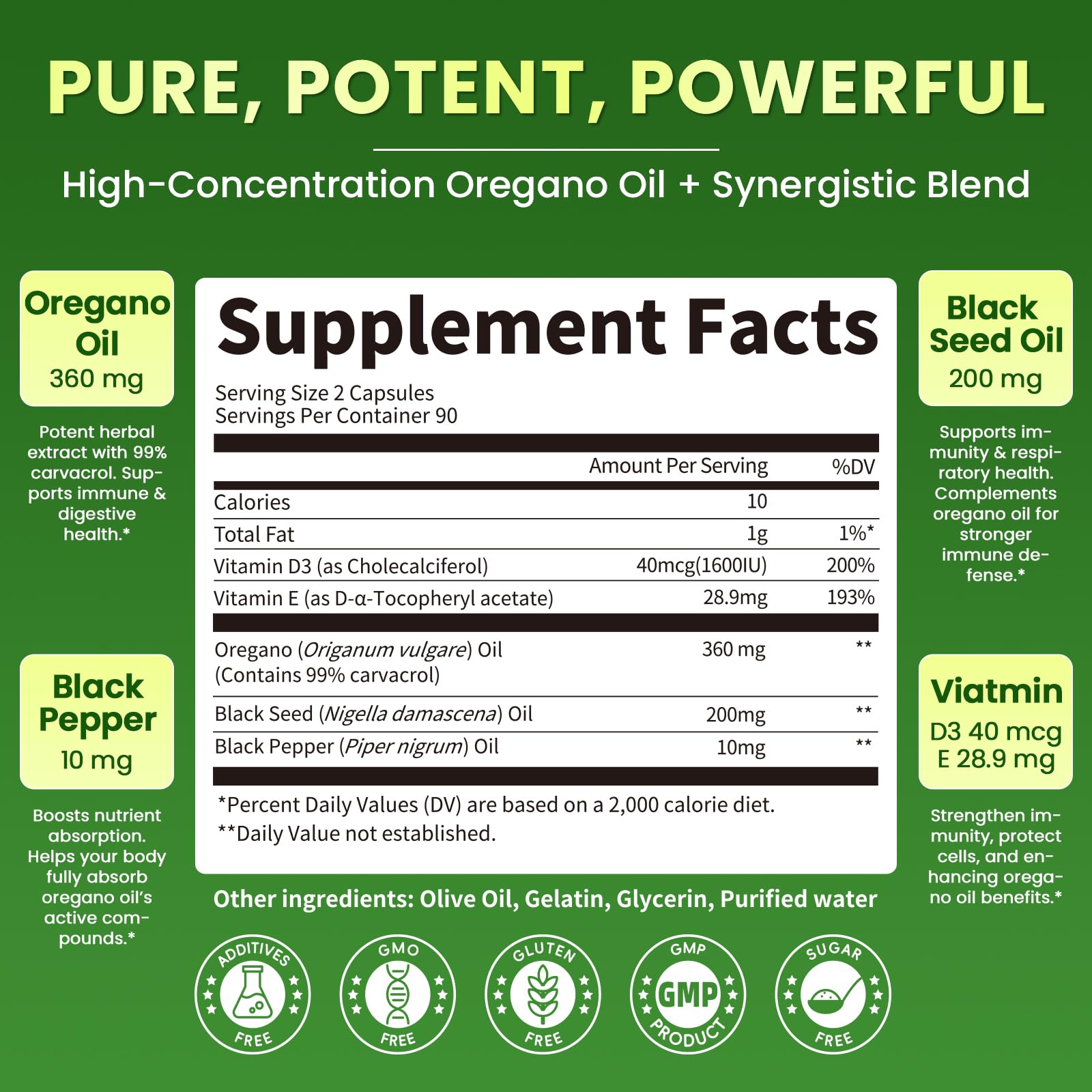 Lukaree Organic Oregano Oil Capsules with Black Seed Oil – 99% Carvacrol, 5-in-1 with Vitamin D3 & E, Black Pepper | 2-Pack