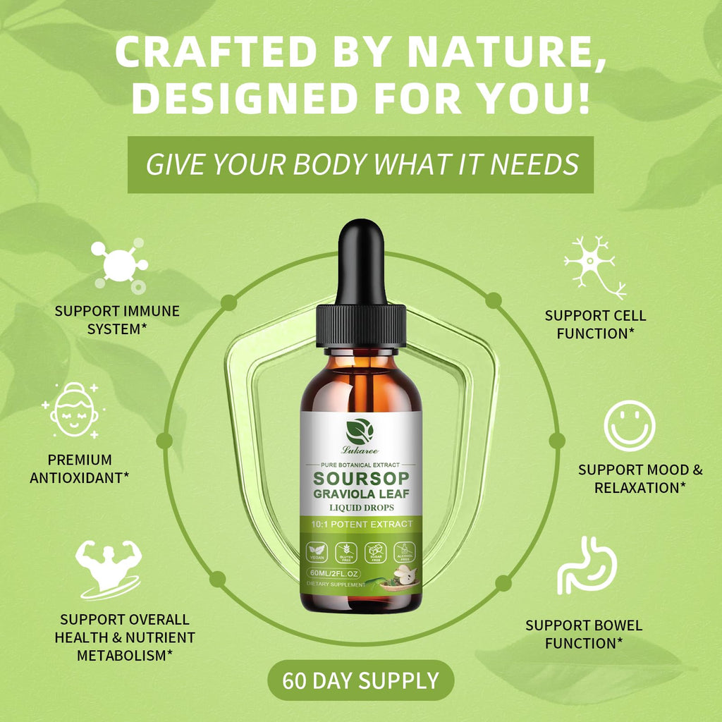 Lukaree Pure Soursop Leaf Extract Drops — 10X Concentrated Graviola, Alcohol-Free, Vegan & Non-GMO (4 fl oz)