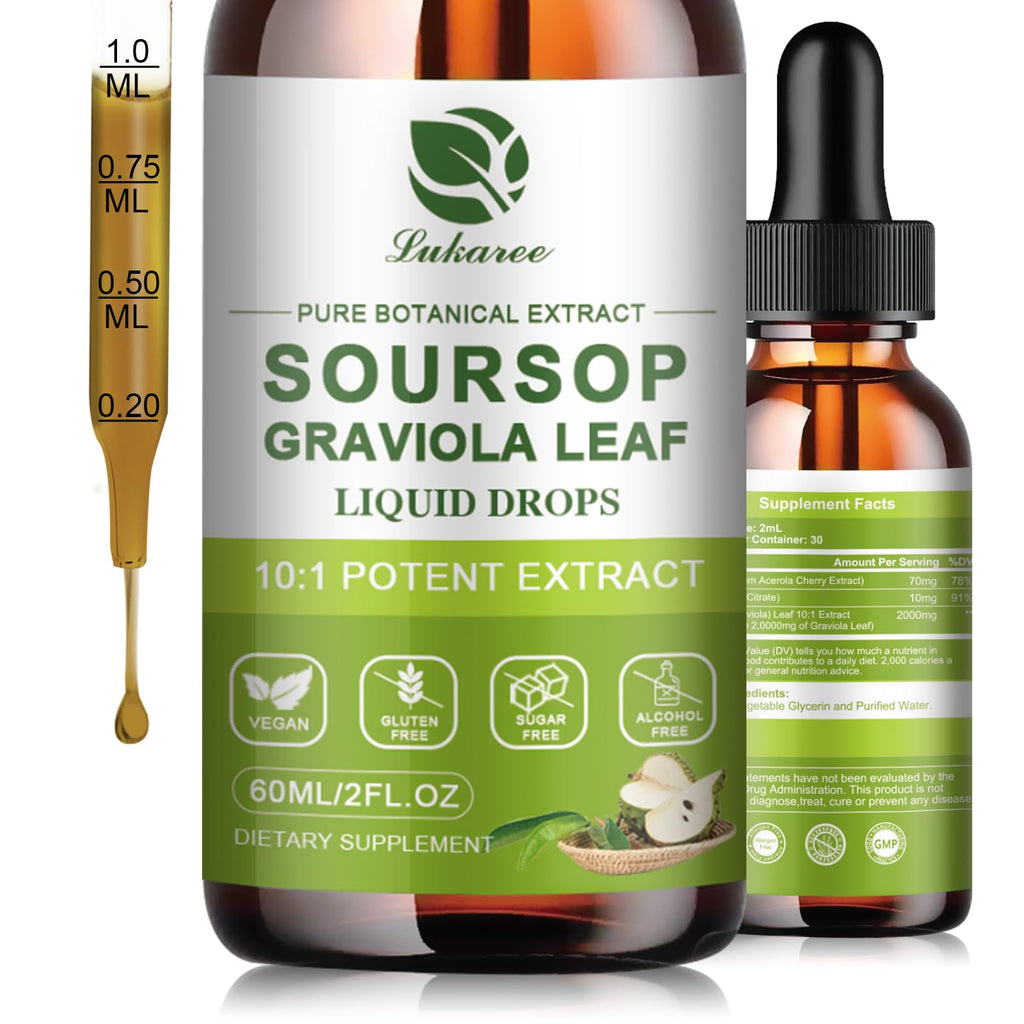 Lukaree 100% Organic Soursop Leaves Extract – 10x Concentrated Liquid Drops