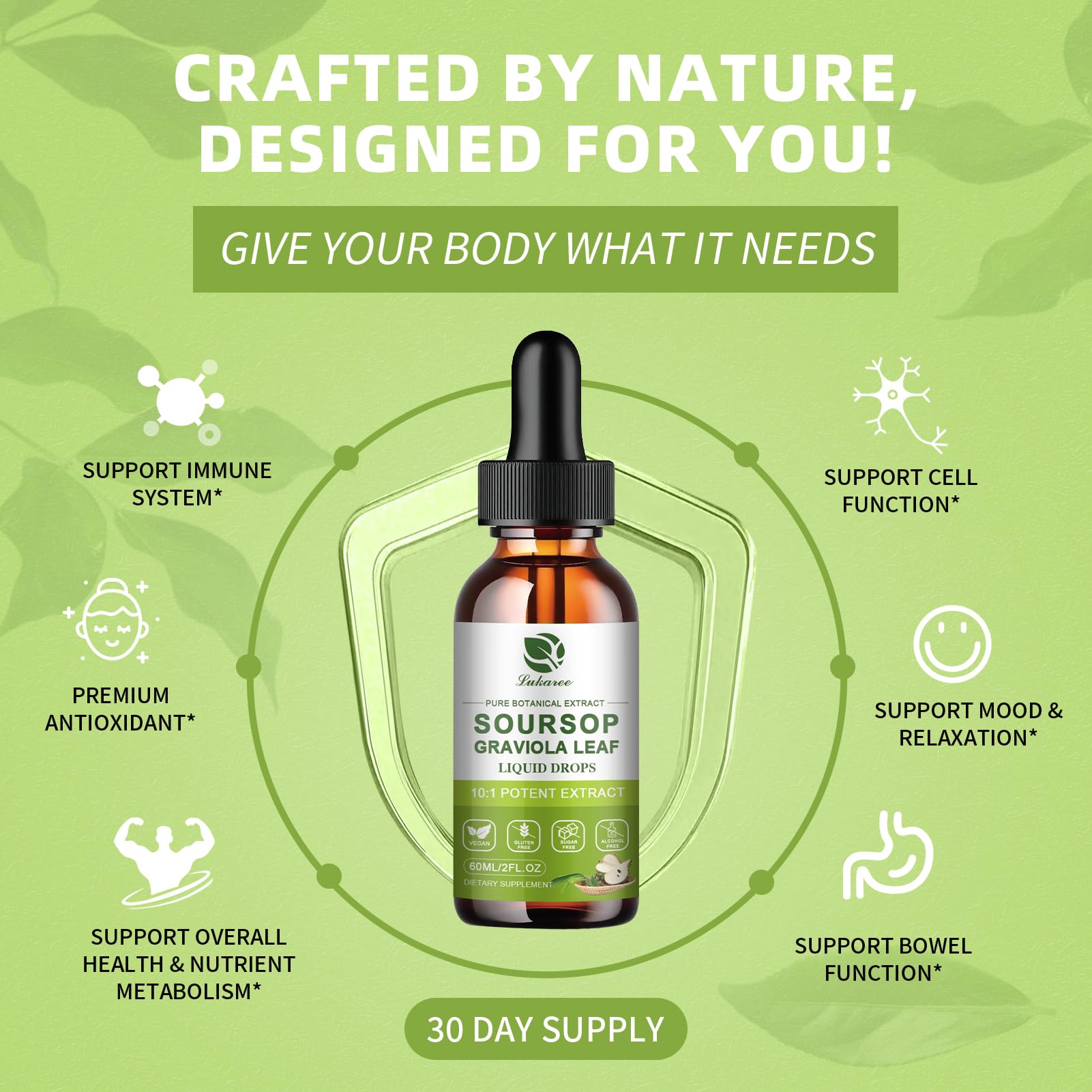 Lukaree 100% Organic Soursop Leaves Extract – 10x Concentrated Liquid Drops