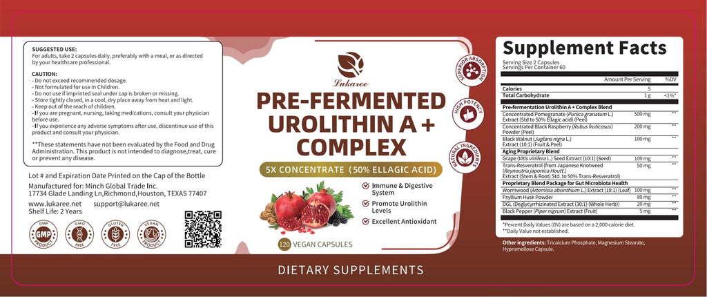 Lukaree Urolithin A+ Complex Supplement, 120 Count