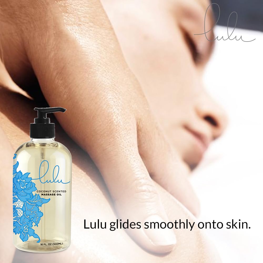 Lulu Coconut Massage Oil with Fractionated Coconut & Cocoa Butter | Hydrating Non-Greasy 16 oz