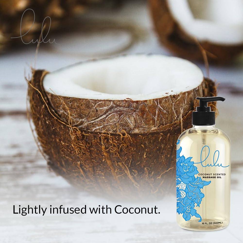 Lulu Coconut Massage Oil with Fractionated Coconut & Cocoa Butter | Hydrating Non-Greasy 16 oz