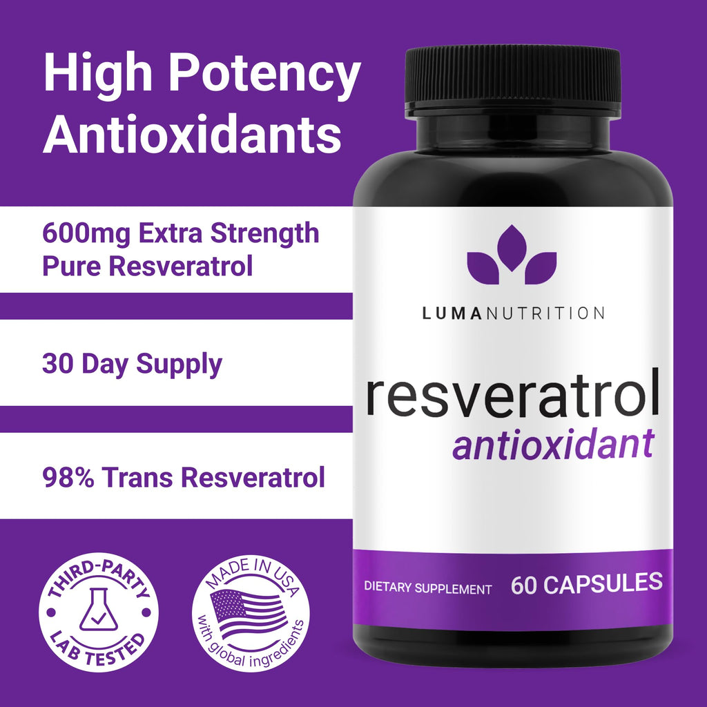 Luma Nutrition Resveratrol 98% Trans-Resveratrol – 600mg, 60 Caps, Vegan & Gluten-Free