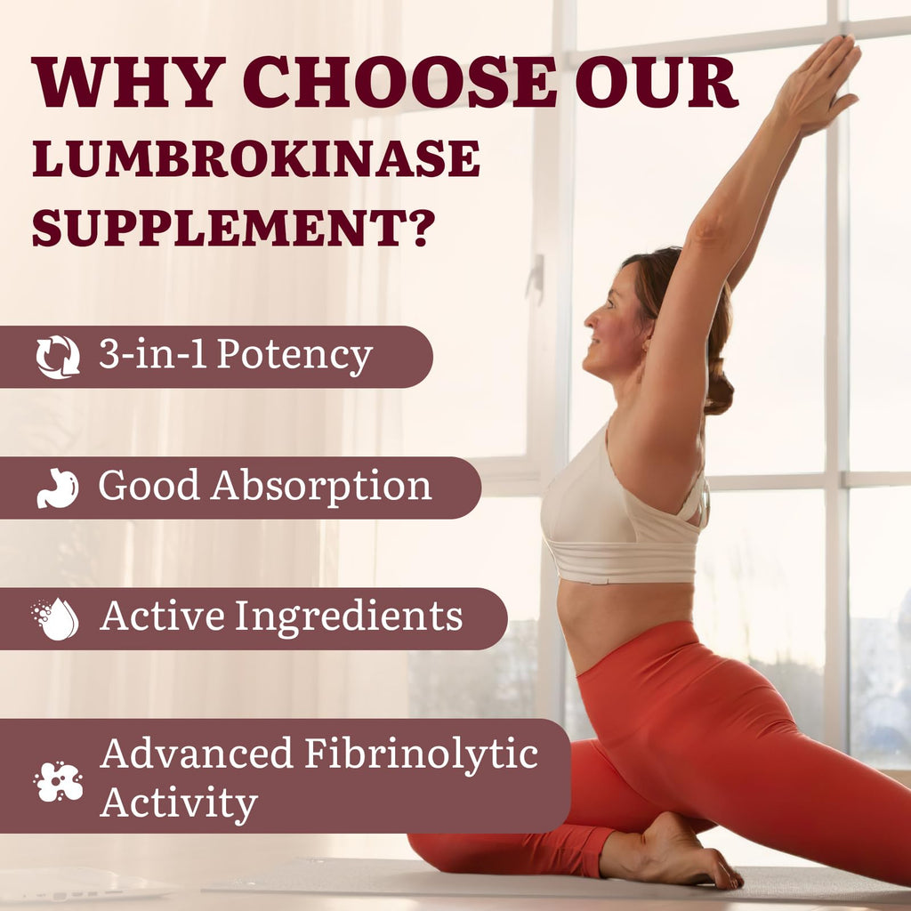 Lumbrokinase 100mg + Nattokinase 100mg + Red Yeast Rice 300mg – Circulation & Cognition, 180 Capsules (Pack of 3)