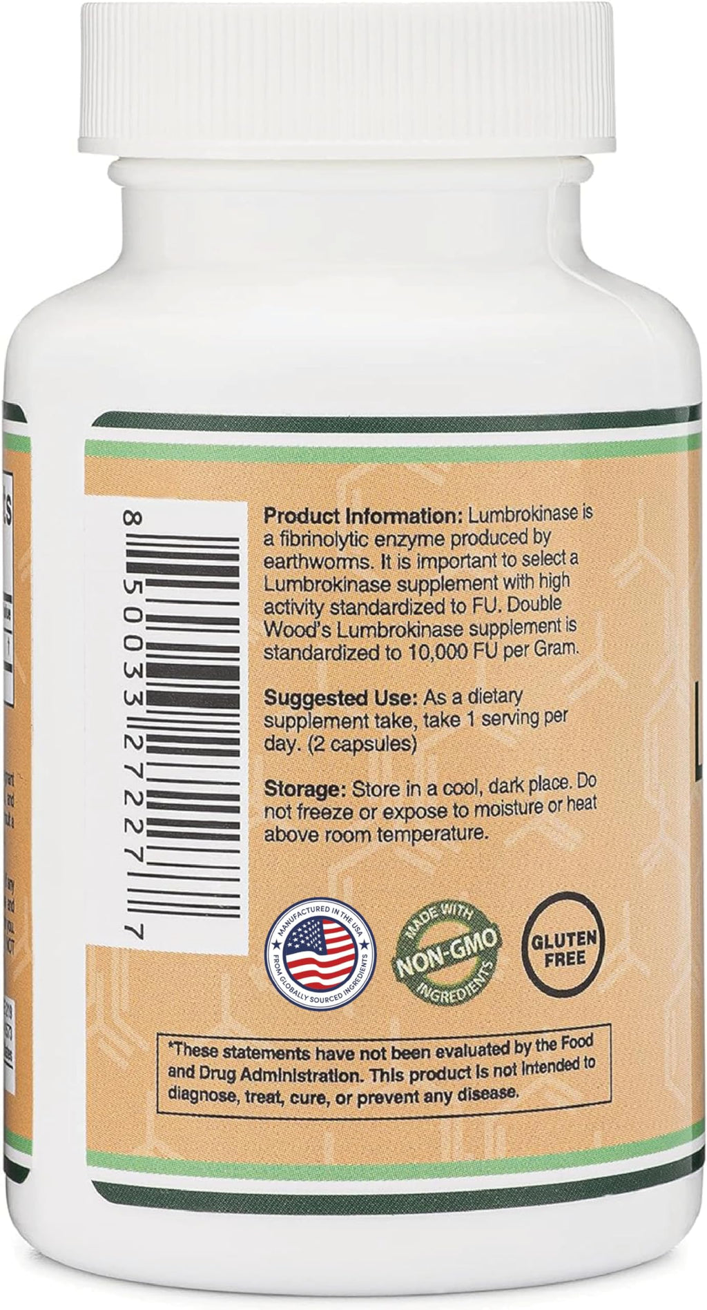 Lumbrokinase Enzymes Supplement - 120 Capsules | Max 10,000 FU/g | Non-GMO, Gluten Free | Double Wood