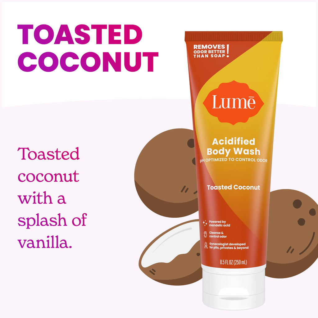 Lume Acidified Body Wash - 24 Hour Odor Control | Toasted Coconut, 8.5 oz