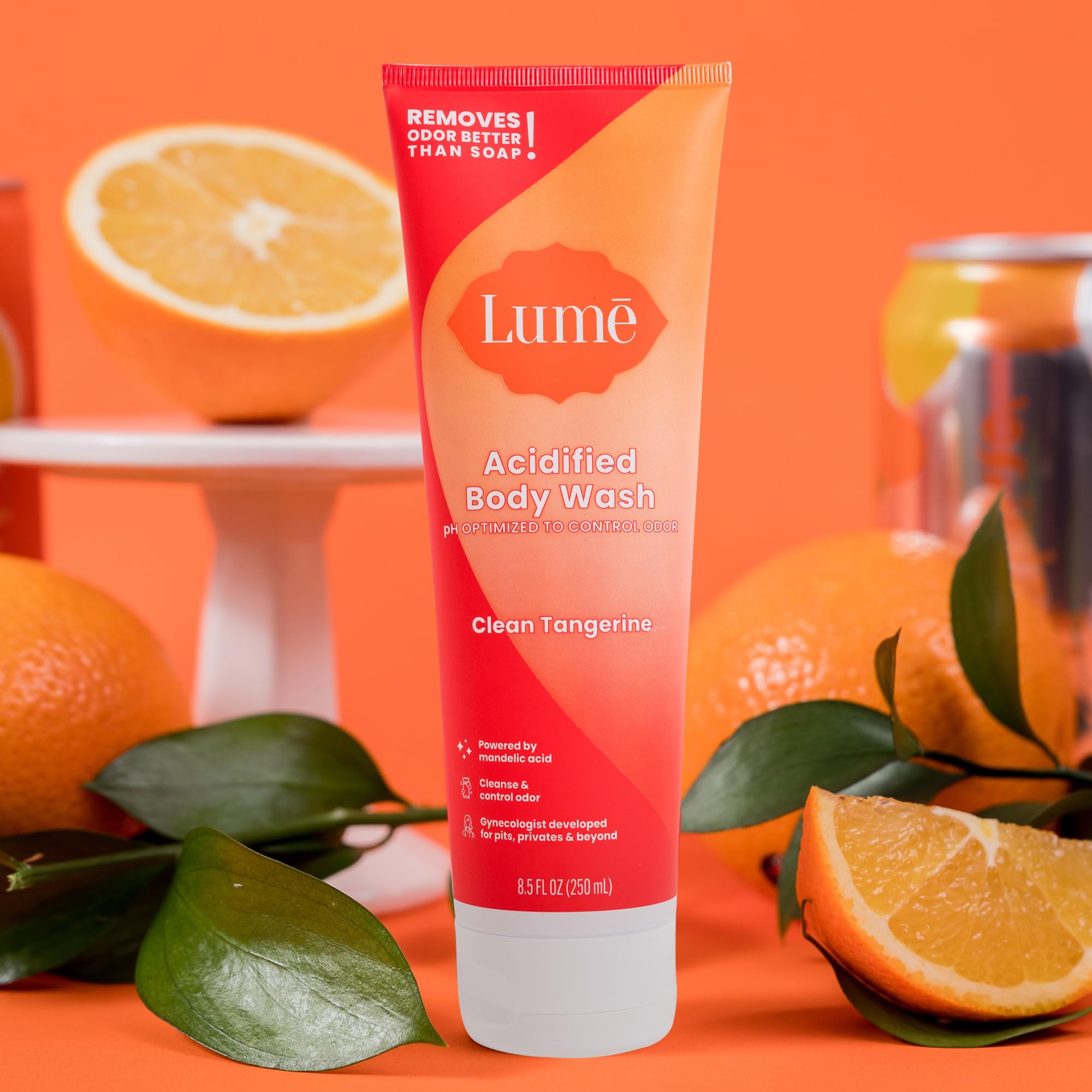 Lume Acidified Body Wash - 24 Hour Odor Control, Clean Tangerine, SLS & Paraben Free (8.5 oz Pack of 2)