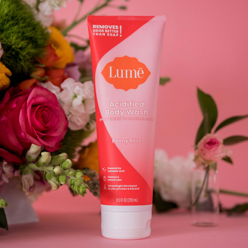 Lume Acidified Body Wash – 24 Hour Odor Control | Peony Rose | Pack of 2 (8.5 oz)