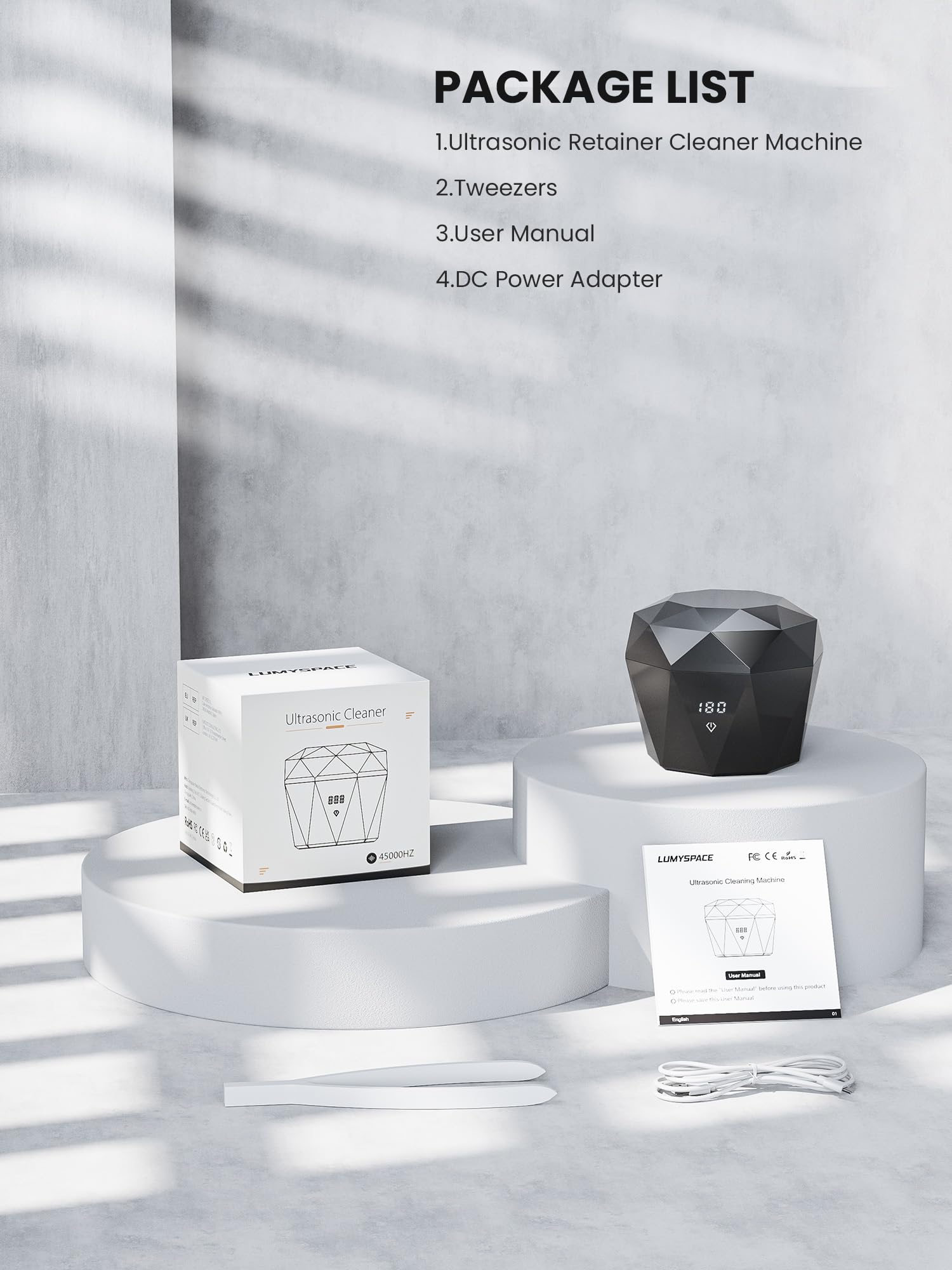 15W Ultrasonic Retainer Cleaner – 2x2000mAh Battery | LUMYSPACE 43kHz UVC