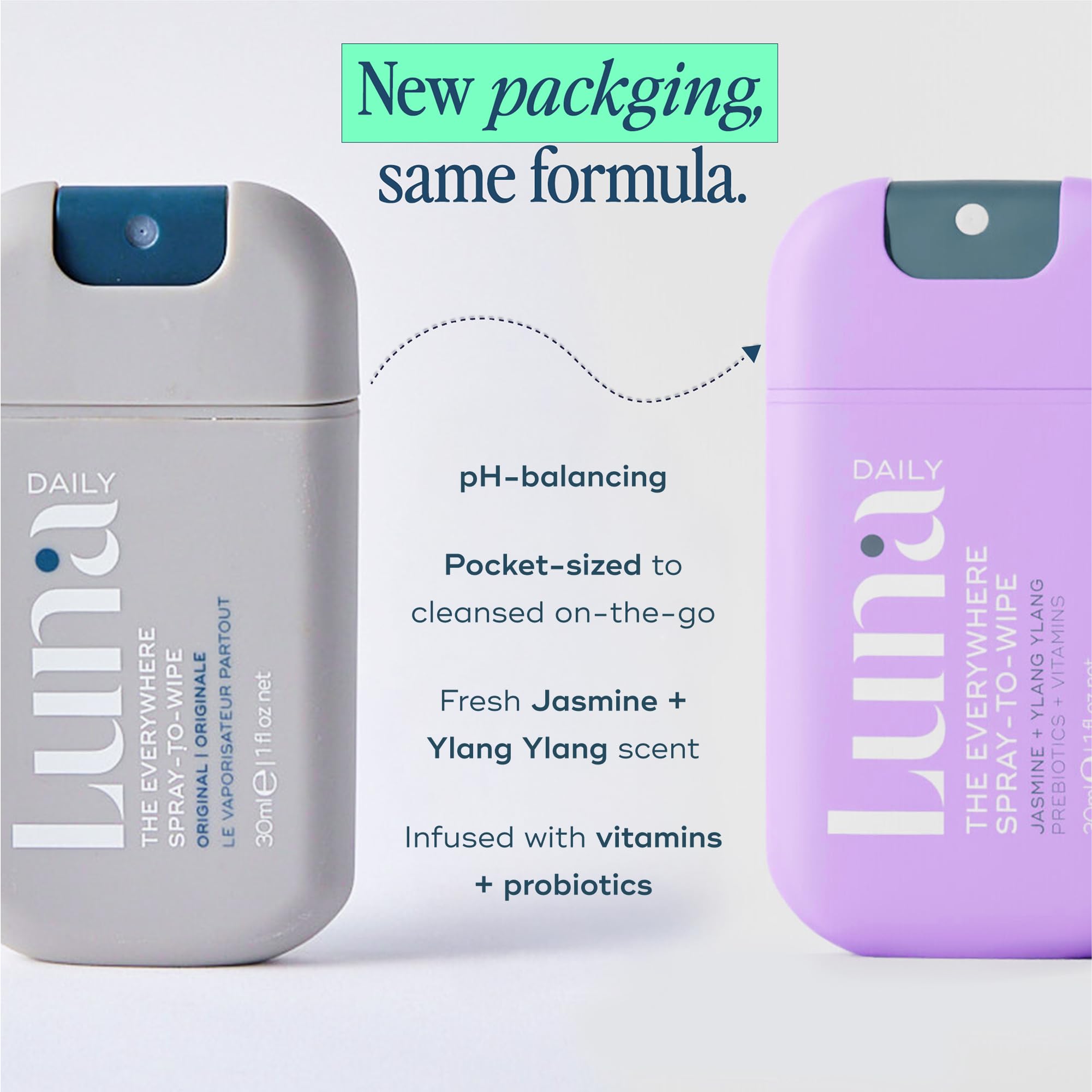 Luna Daily Mini Body Cleansing Spray — pH-Balanced, Hydrating, Odor-Control, Jasmine & Ylang Ylang (30ml)