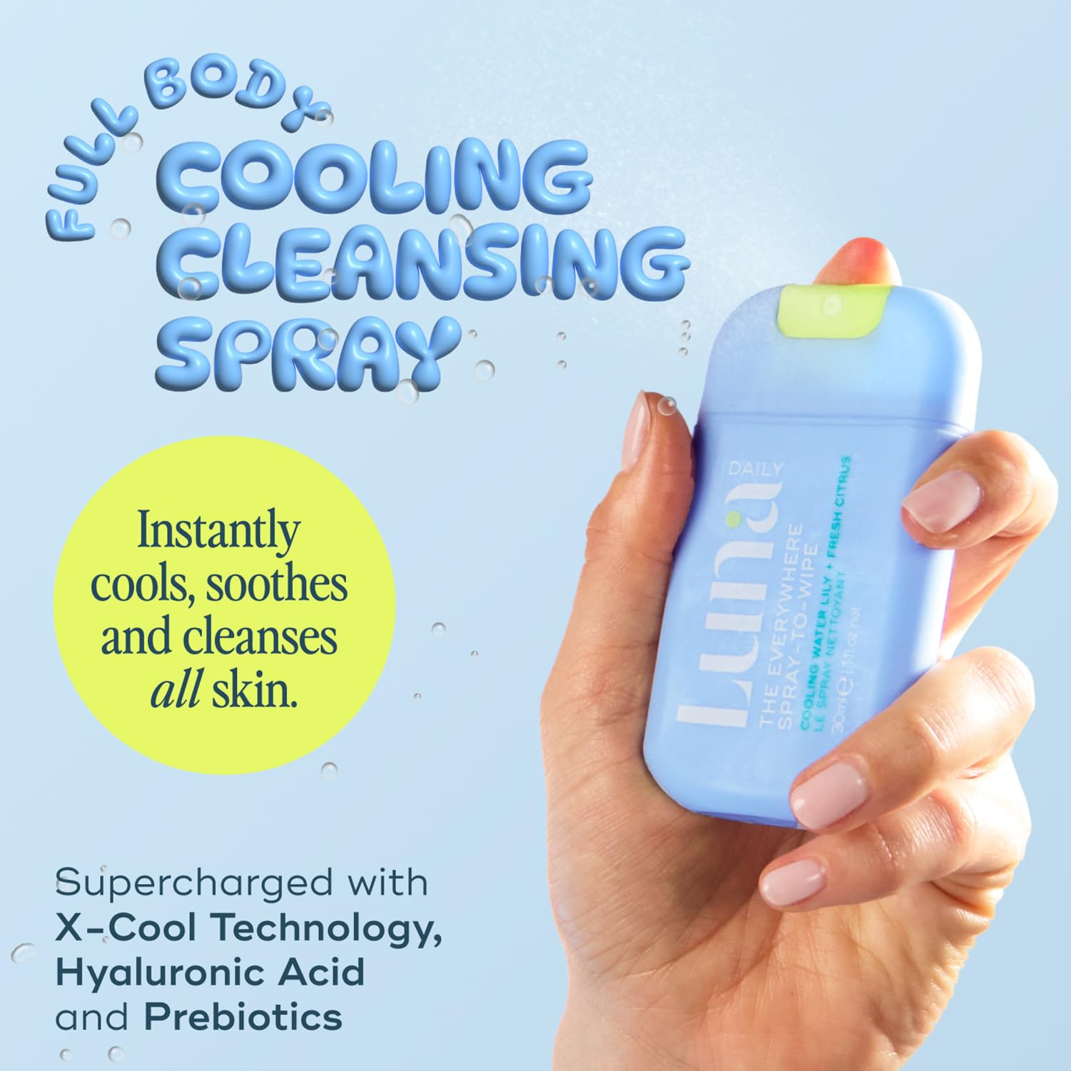Luna Daily The Everywhere Spray-To-Wipe | Cooling Body Mist & pH-Balanced Feminine Care – 30ml