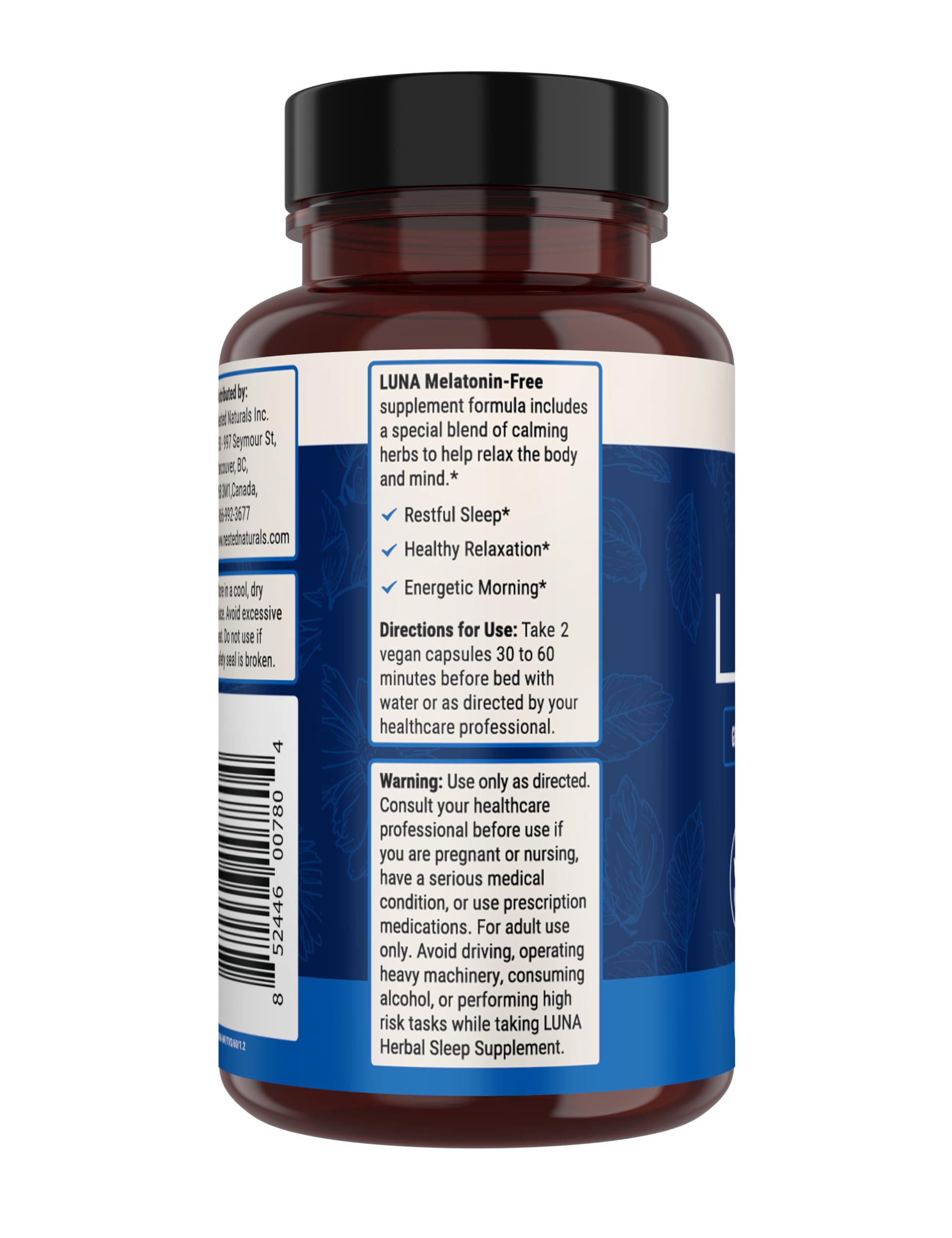 Nested Naturals Luna Sleep Supplement – Melatonin-Free, Non-Habit Forming Sleep Aid with Chamomile, Valerian & L-Theanine | 60 Vegan Capsules