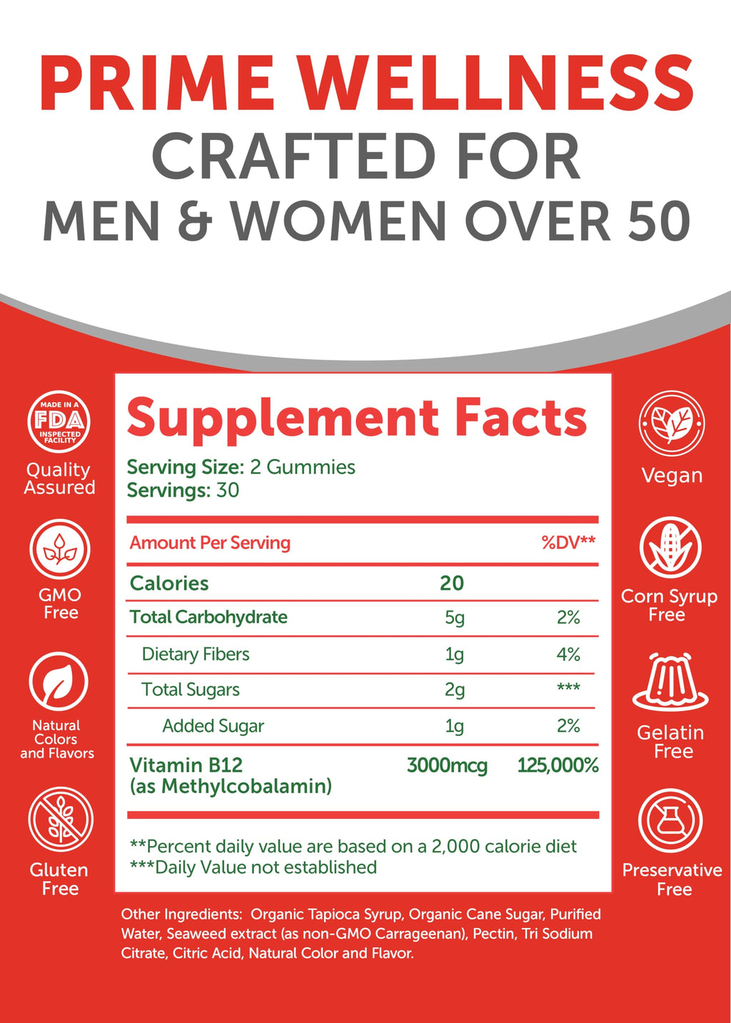 Lunakai USA Made Vitamin B12 Gummies for Adults 50+ - Non-GMO, Energy & Vitality, Orange Flavor, 60ct
