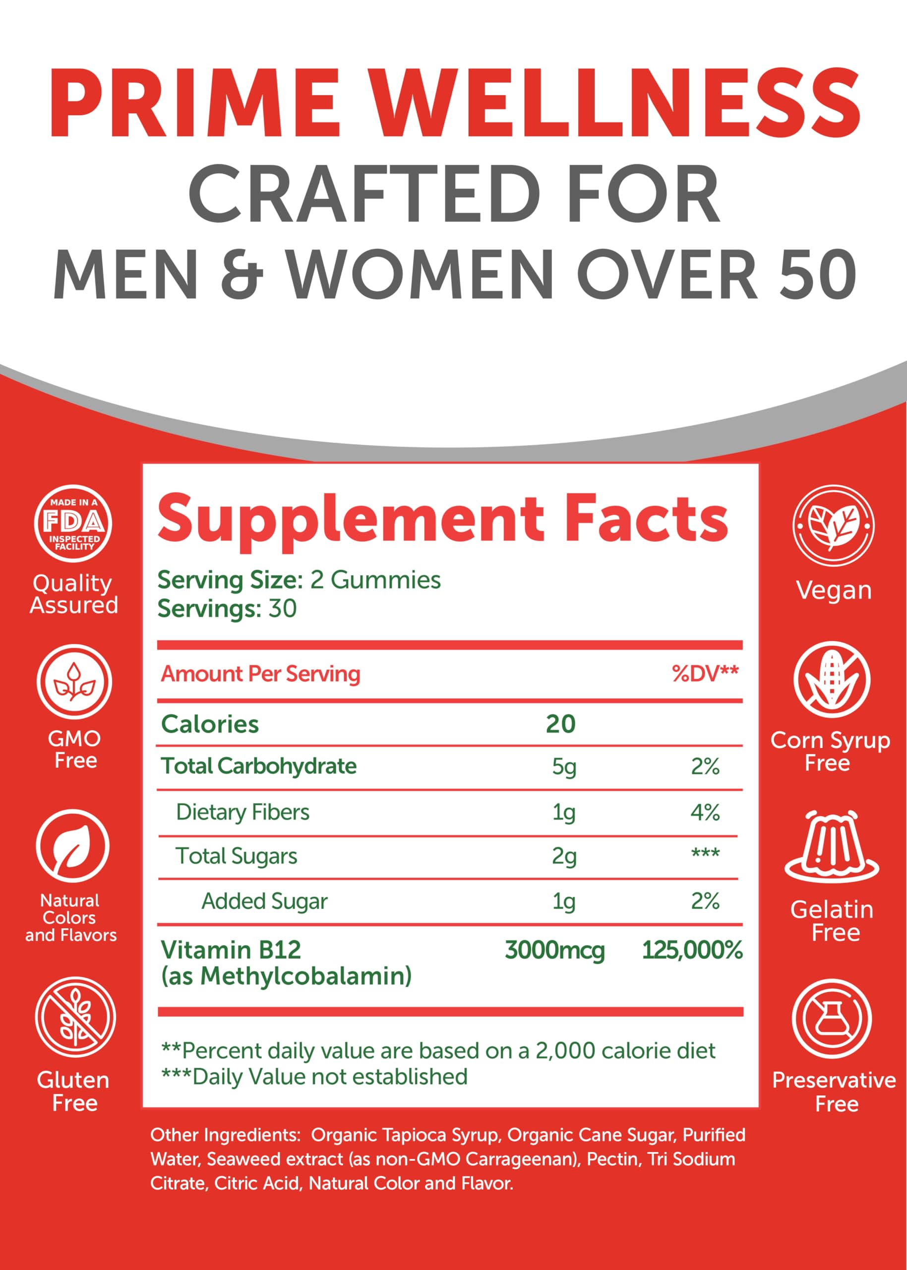 Lunakai USA Made Vitamin B12 Gummies for Adults 50+ - Non-GMO, Energy & Vitality, Orange Flavor, 60ct
