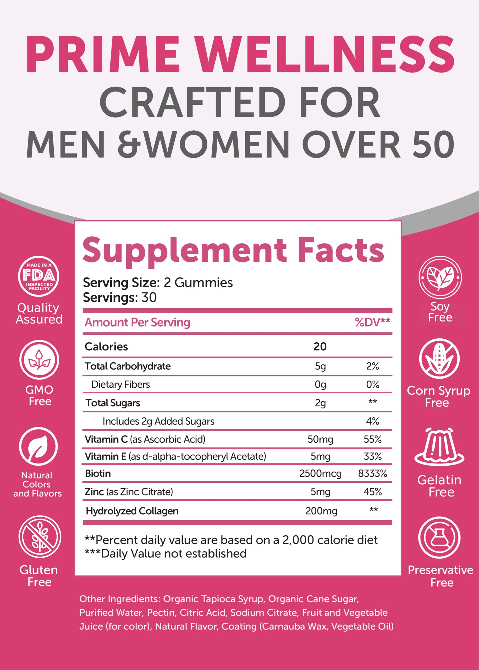 Lunakai USA Made Collagen Gummies for Women & Men Over 50 – Biotin, Vitamin C, Skin Elasticity, Hair & Nails, Joint Support (60ct)