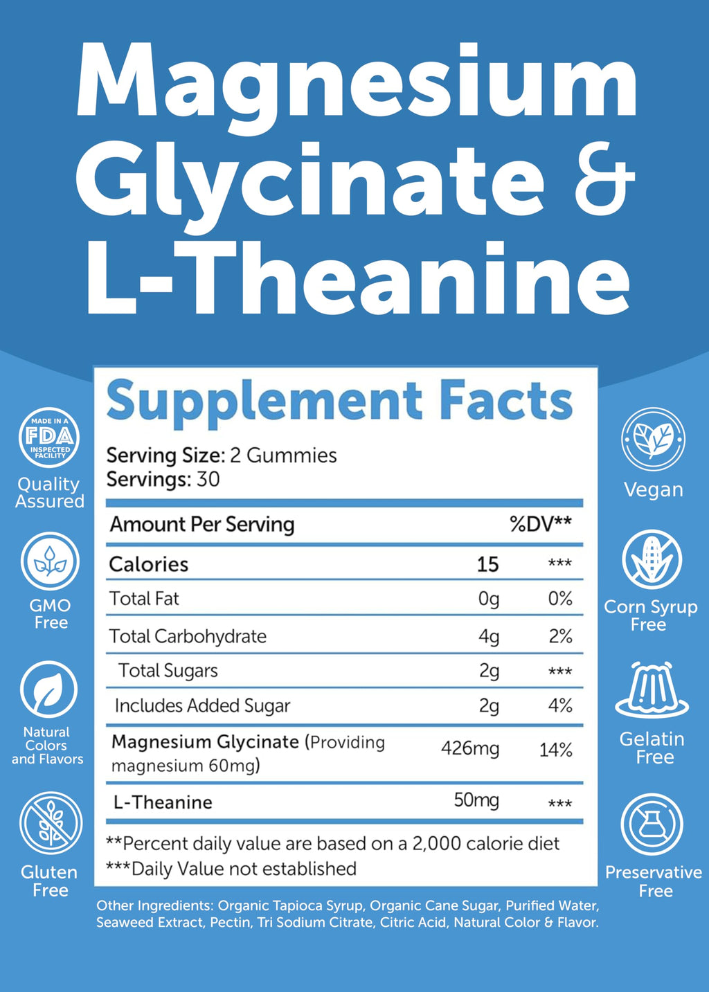 Lunakai Magnesium Glycinate Gummies with L-Theanine - 420mg Magnesium for Calm, Sleep & Stress Support (60ct)