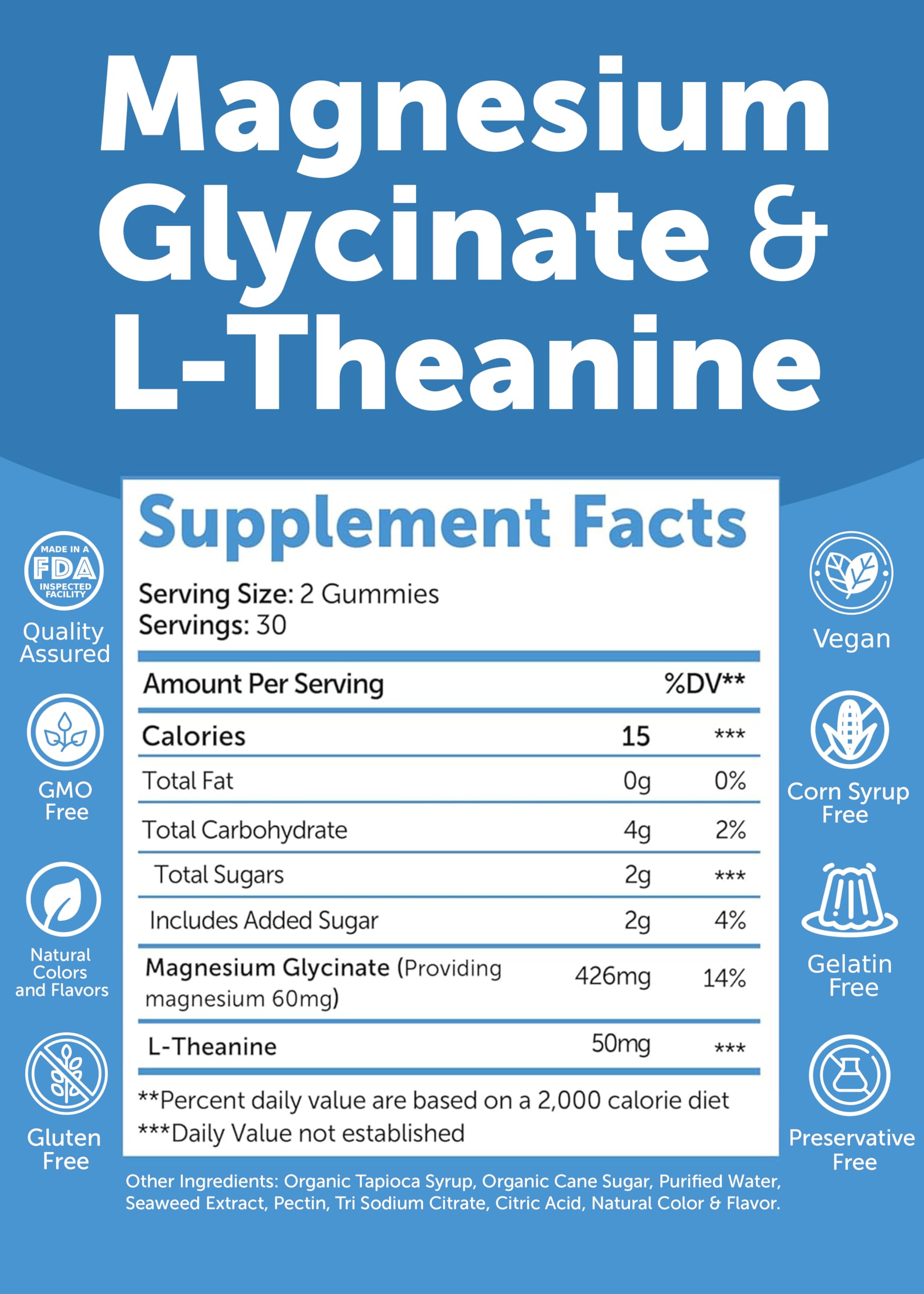 Lunakai Magnesium Glycinate Gummies with L-Theanine - 420mg Magnesium for Calm, Sleep & Stress Support (60ct)