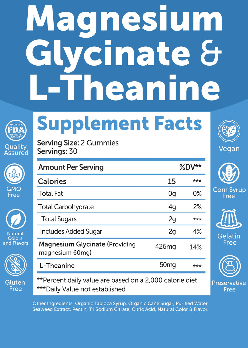 Lunakai USA Magnesium Glycinate Gummies 60ct – Calm, Sleep & Stress Relief with L-Theanine (Non-GMO, Vegan)