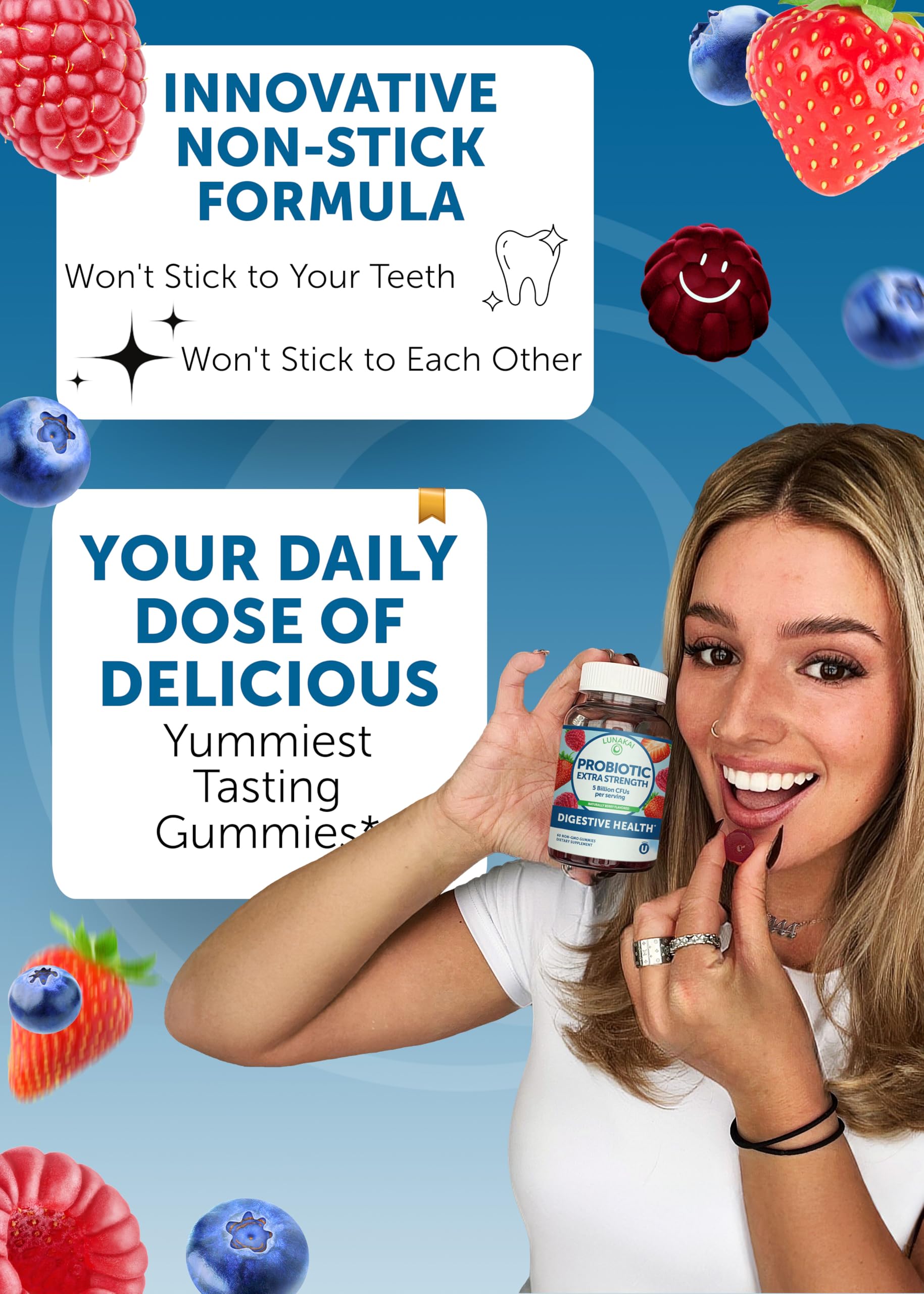 Lunakai Probiotic Gummies – 5 Billion CFUs, USA Made, Vegan, Non-GMO, Gluten-Free | Digestive & Immune Support – 60 Gummies