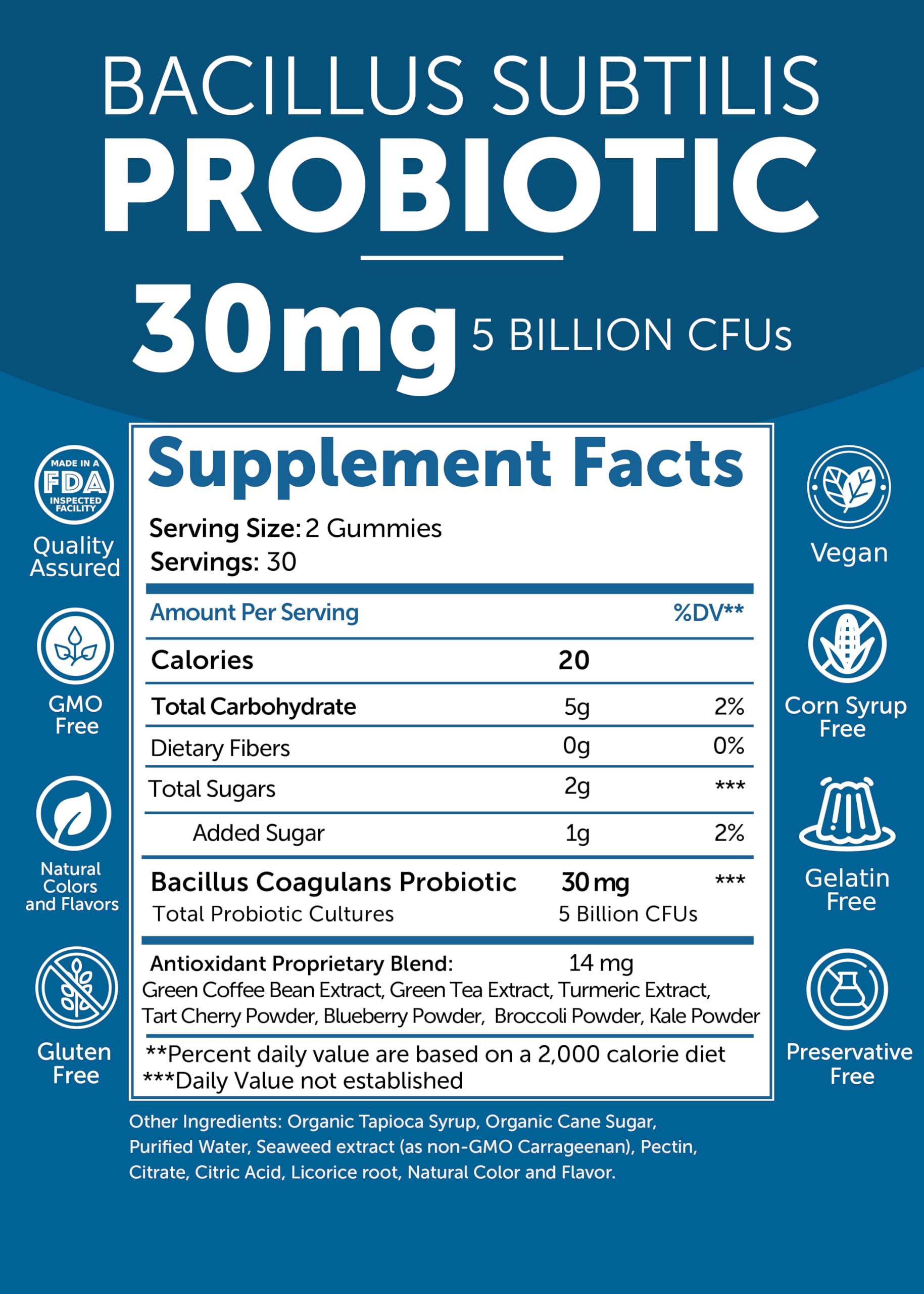 Lunakai Probiotic Gummies – 5 Billion CFUs, USA Made, Vegan, Non-GMO, Gluten-Free | Digestive & Immune Support – 60 Gummies