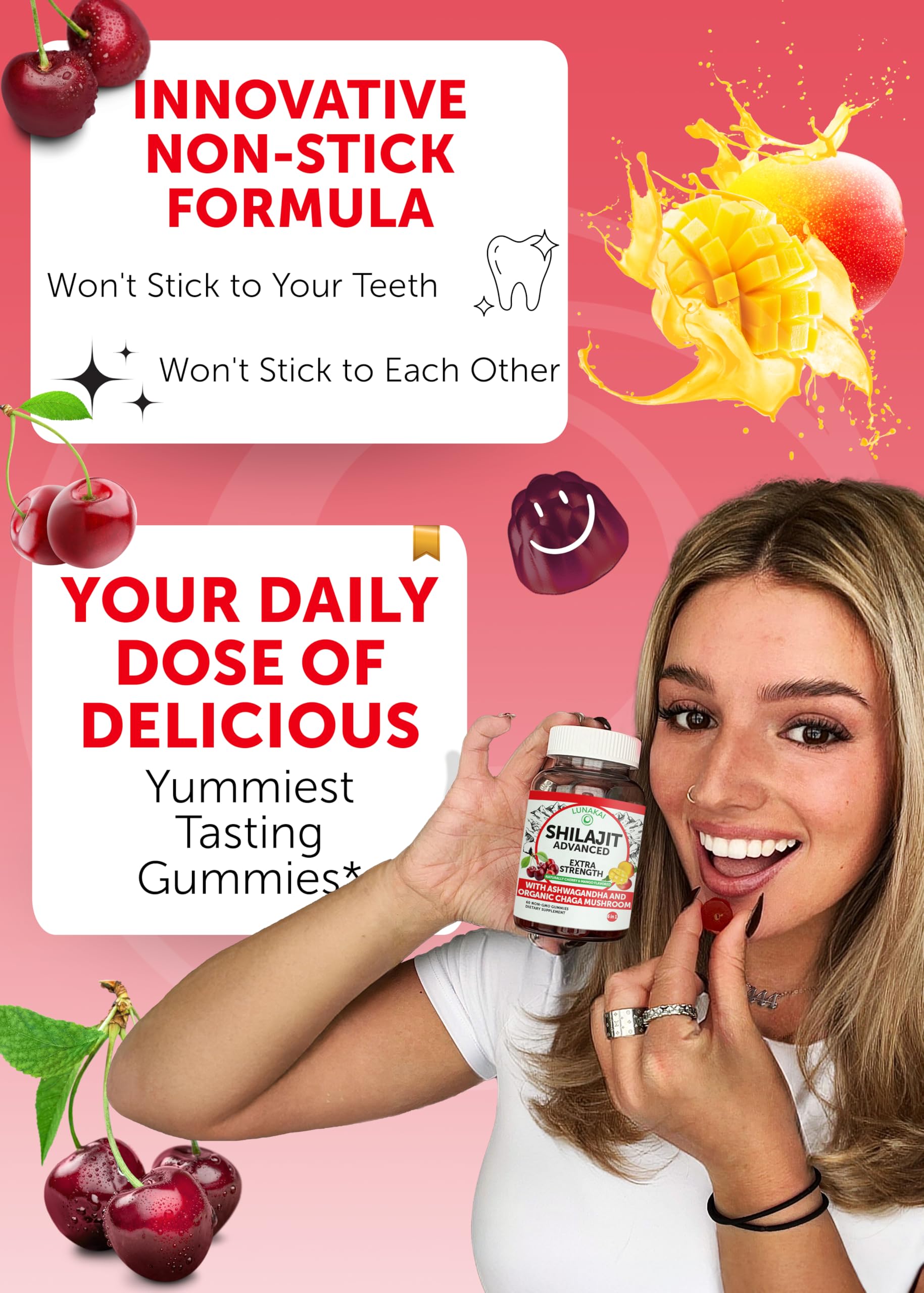 Lunakai USA Made Shilajit Gummies 1200mg with Ashwagandha & Chaga – 60ct