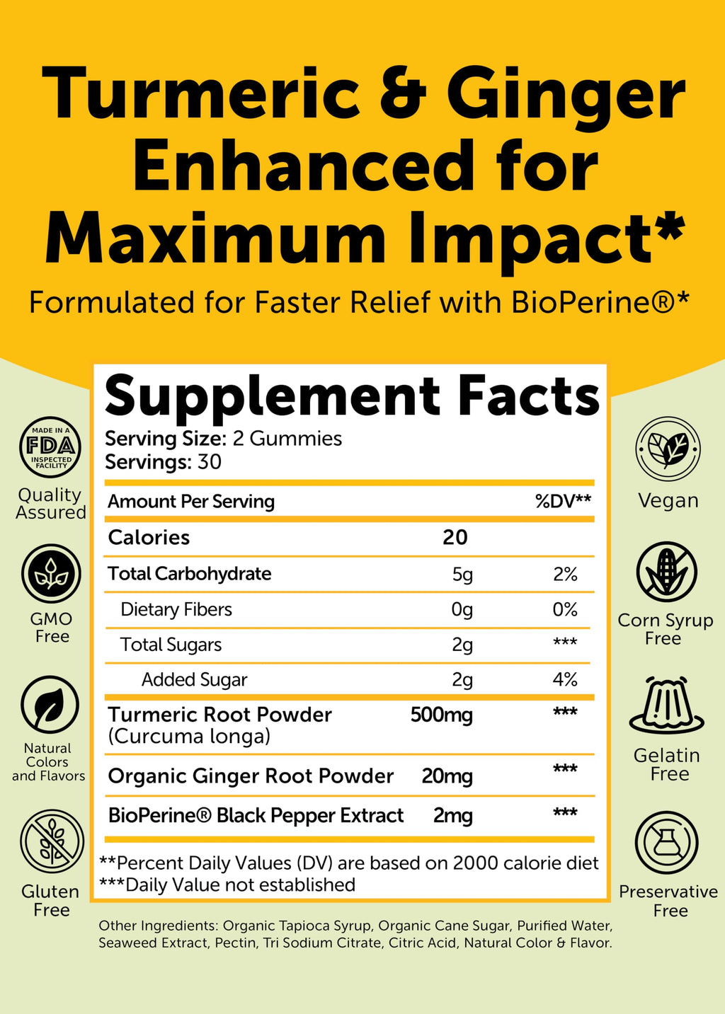 Lunakai USA Made Turmeric Gummies with Ginger & BioPerine – High Absorption, Joint & Immune Support (60ct)