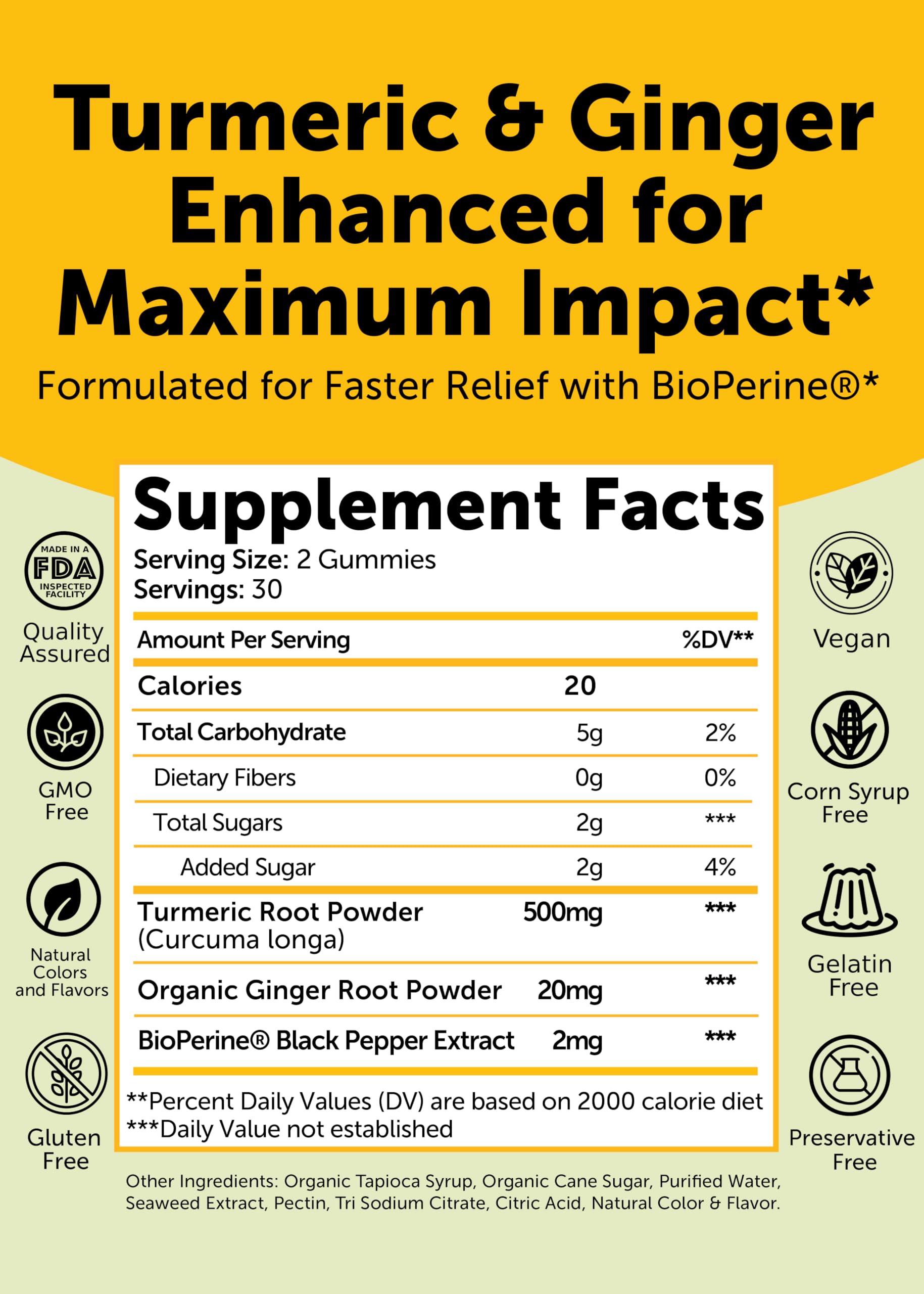 Lunakai USA Made Turmeric Gummies with Ginger & BioPerine – High Absorption, Joint & Immune Support (60ct)