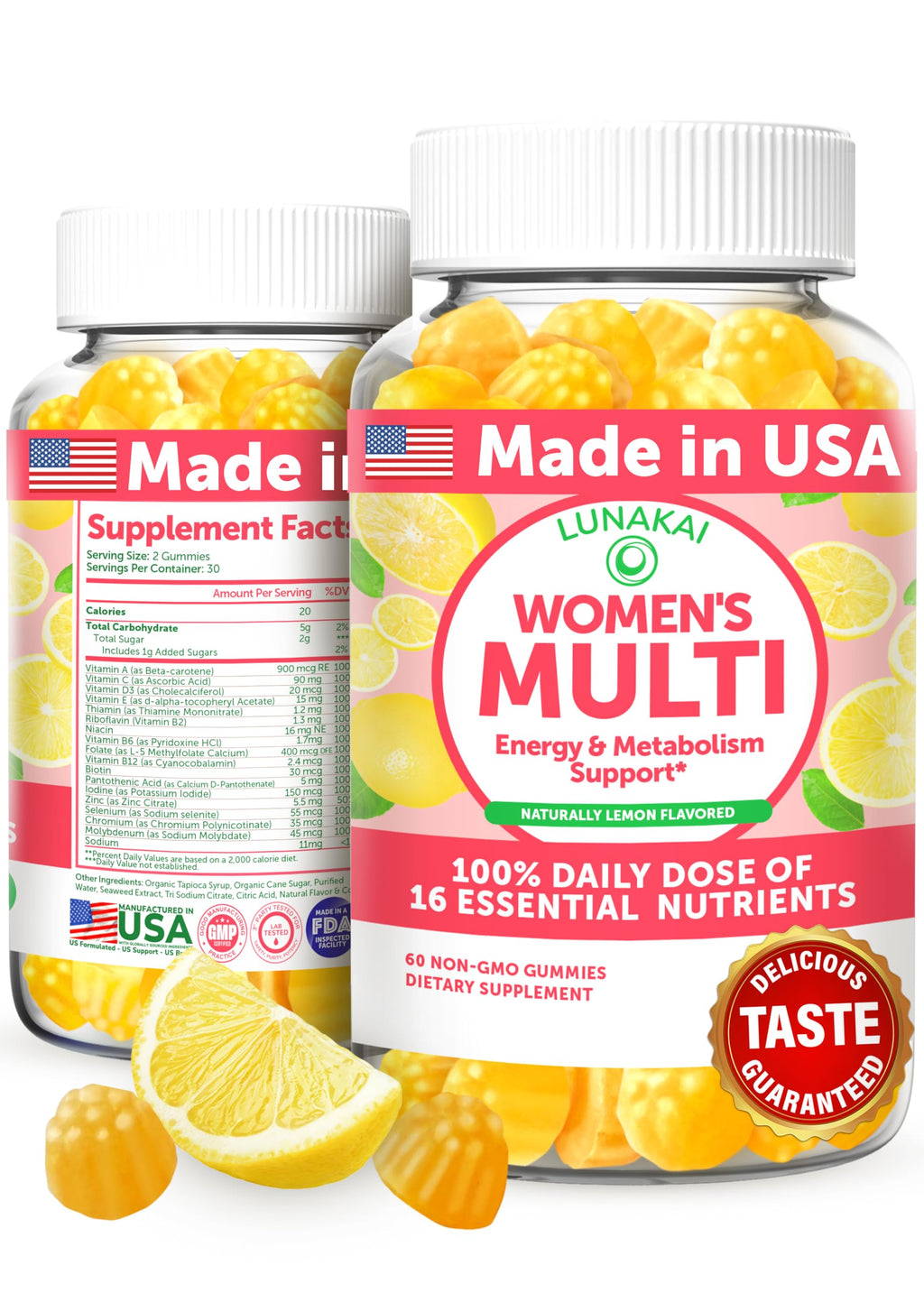 Lunakai USA Made Women's Multivitamin Gummies – 16 Essential Vitamins, 60ct