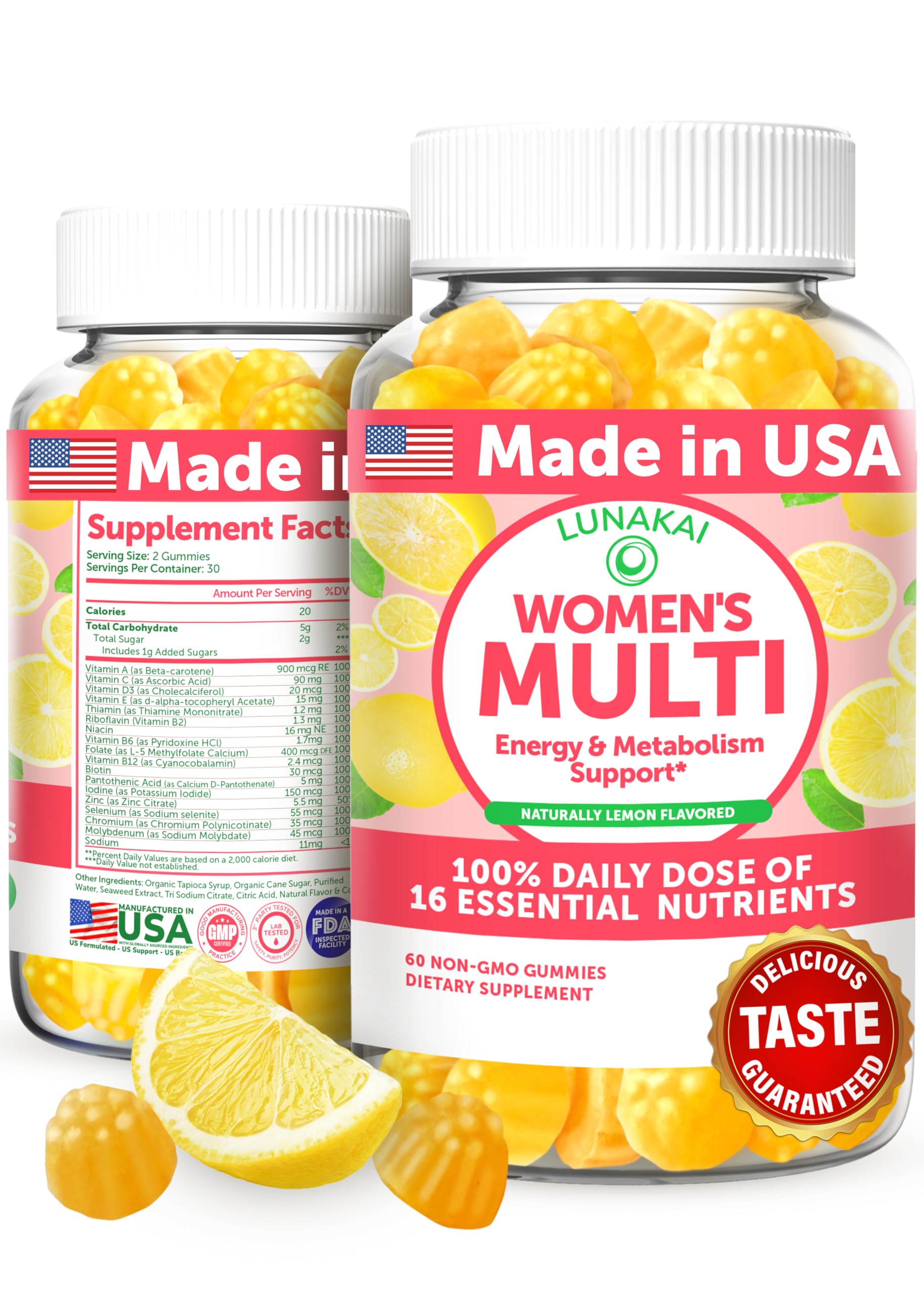 Lunakai USA Made Women's Multivitamin Gummies – 16 Essential Vitamins, 60ct