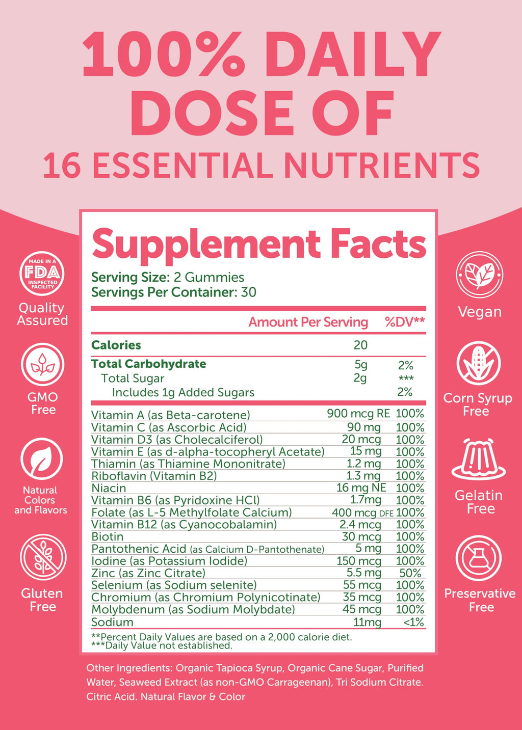 Lunakai USA Made Women's Multivitamin Gummies – 16 Essential Vitamins, 60ct