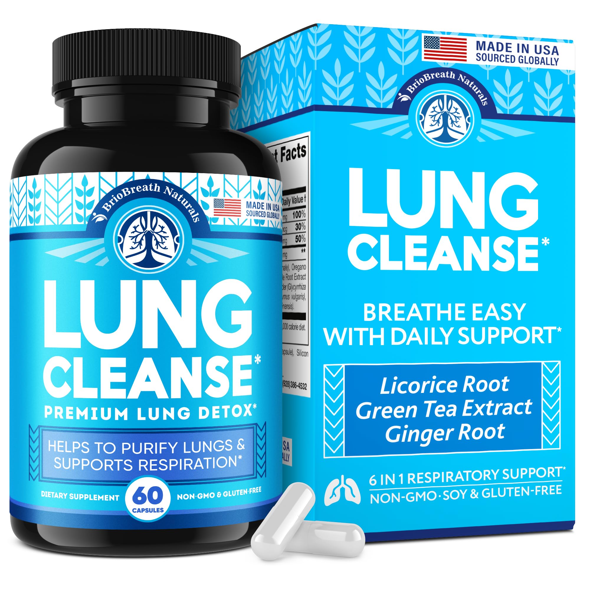 Lung Support Supplement - Natural Lung Cleanse & Detox - Made in USA - 60 Capsules | Vegan