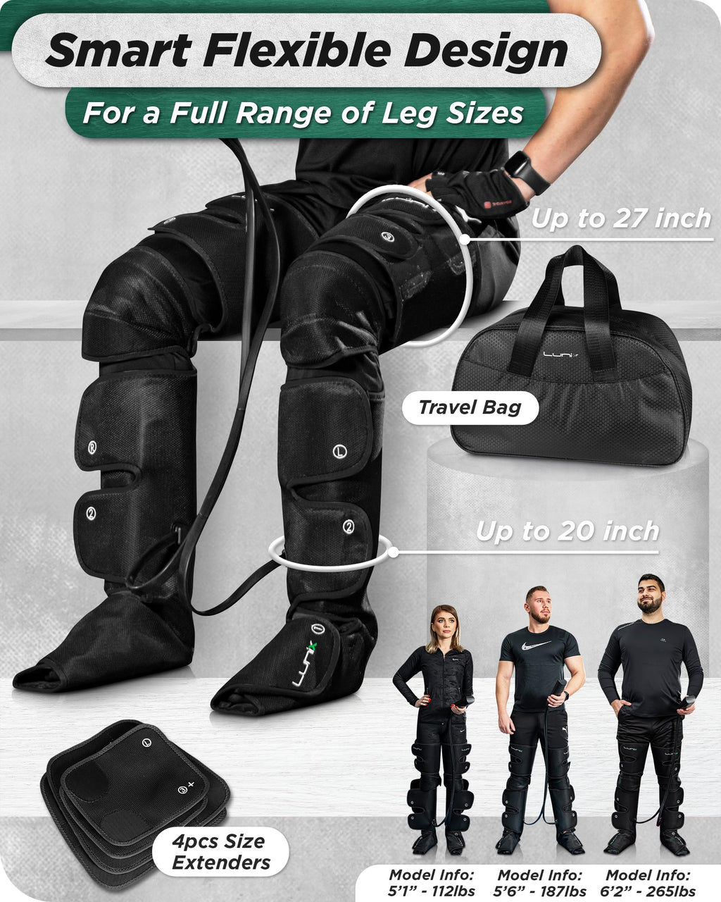 Lunix LX10 Full Leg Massager with Heat & Air Compression – Charcoal Black