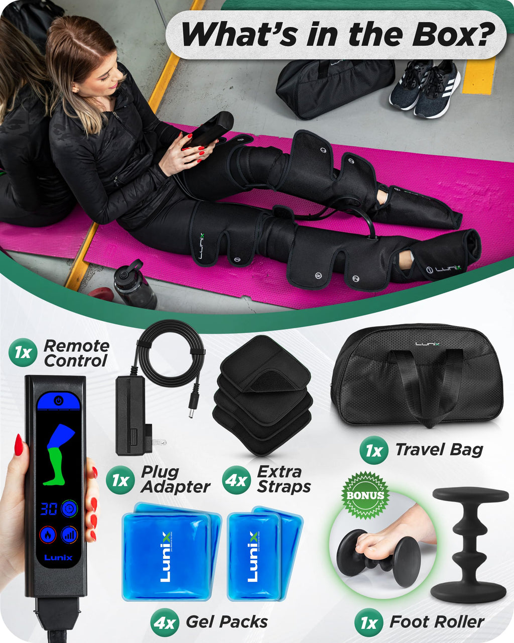 Lunix LX10 Full Leg Massager with Heat & Air Compression – Charcoal Black