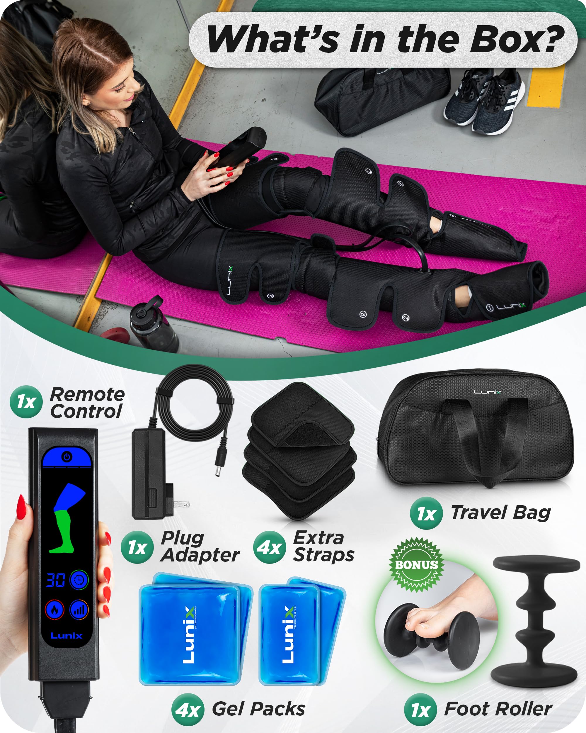 Lunix LX10 Full Leg Massager with Heat & Air Compression – Charcoal Black