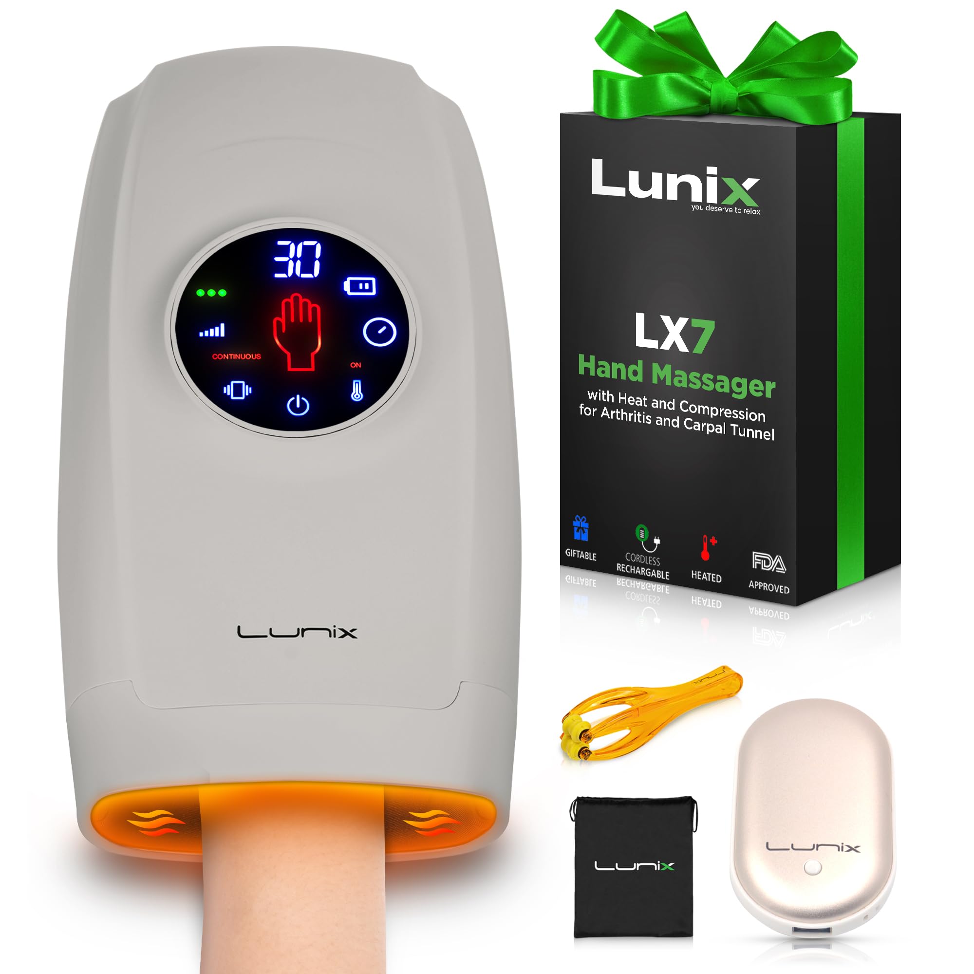 Lunix LX7 Hand Massager – LCD Touchscreen, Heated Air Compression, Cordless
